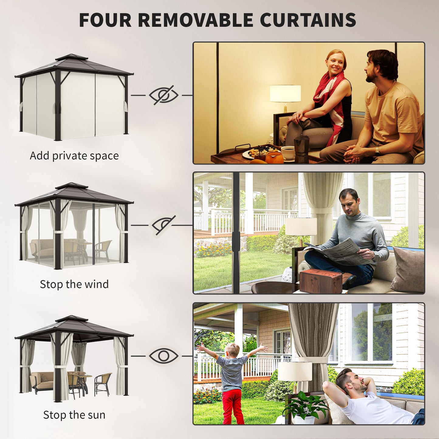 3 x 3(m) Hardtop Gazebo Canopy with UPF30+ Double Polycarbonate Roof