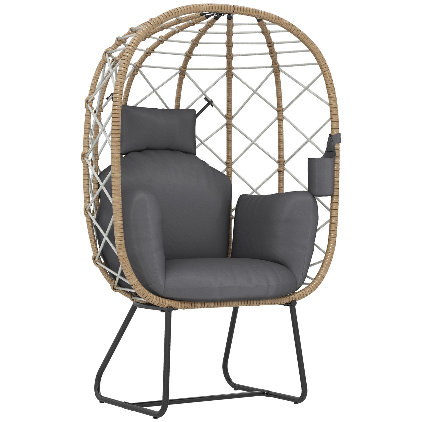 Rattan Egg Chair Outdoor Indoor Wicker Chair with Thickened Cushion