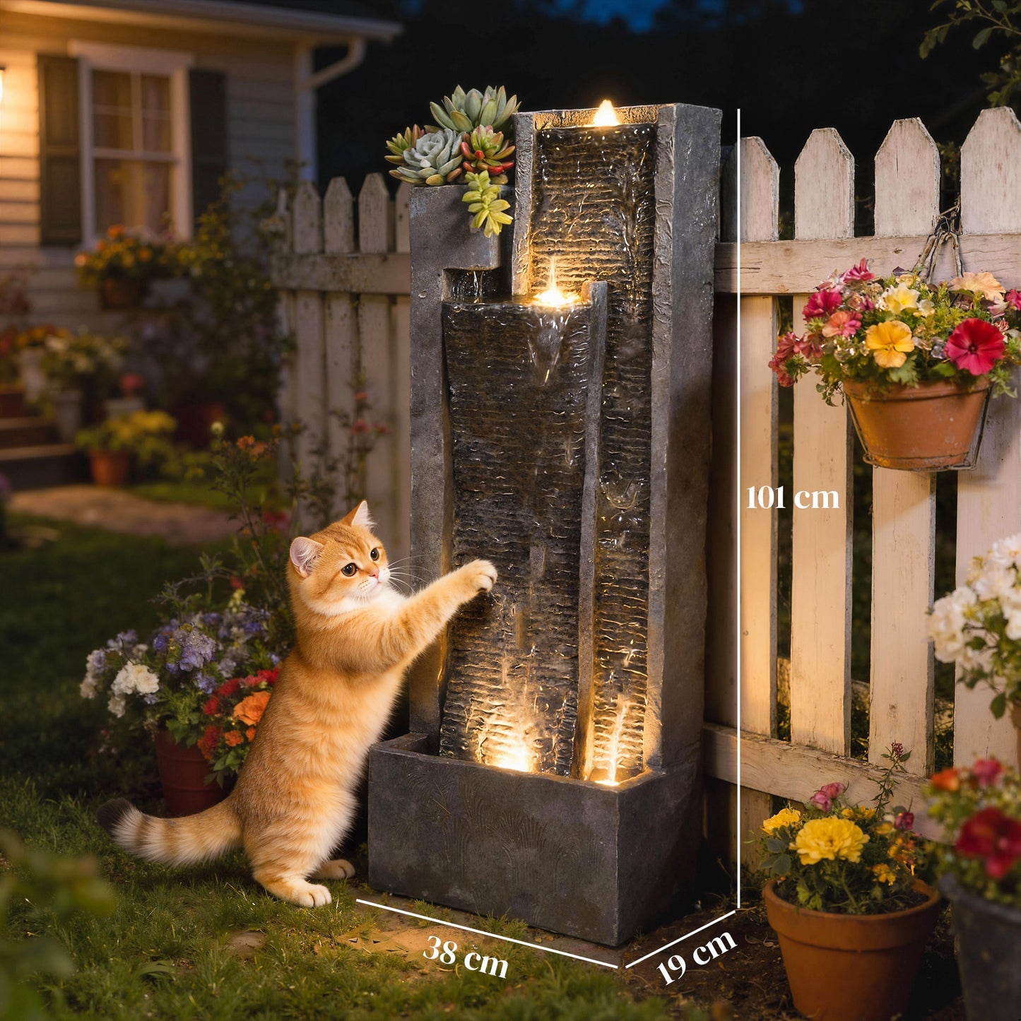 Water Feature with LED Lights and Planter