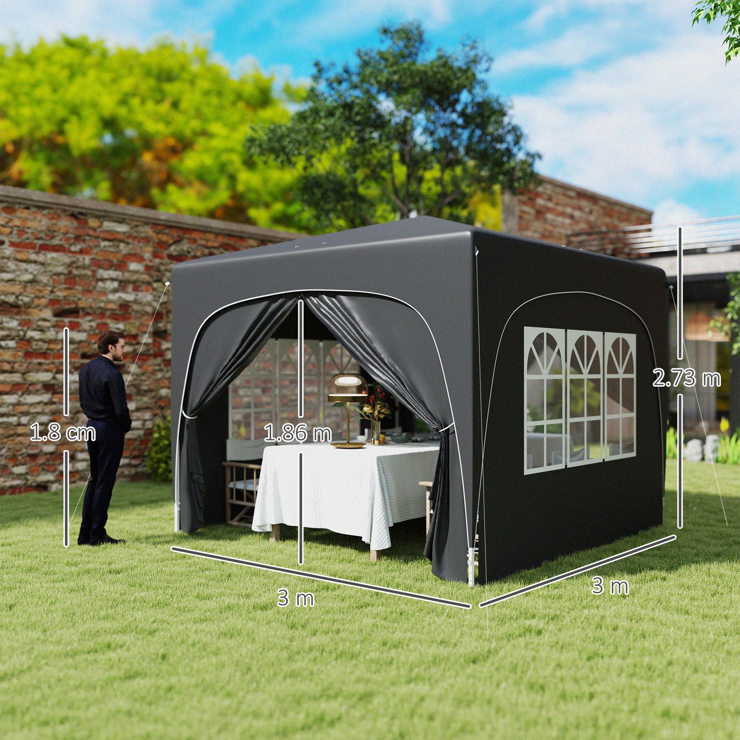 3 x 3m Pop-Up Gazebo Shelter, with Accessories