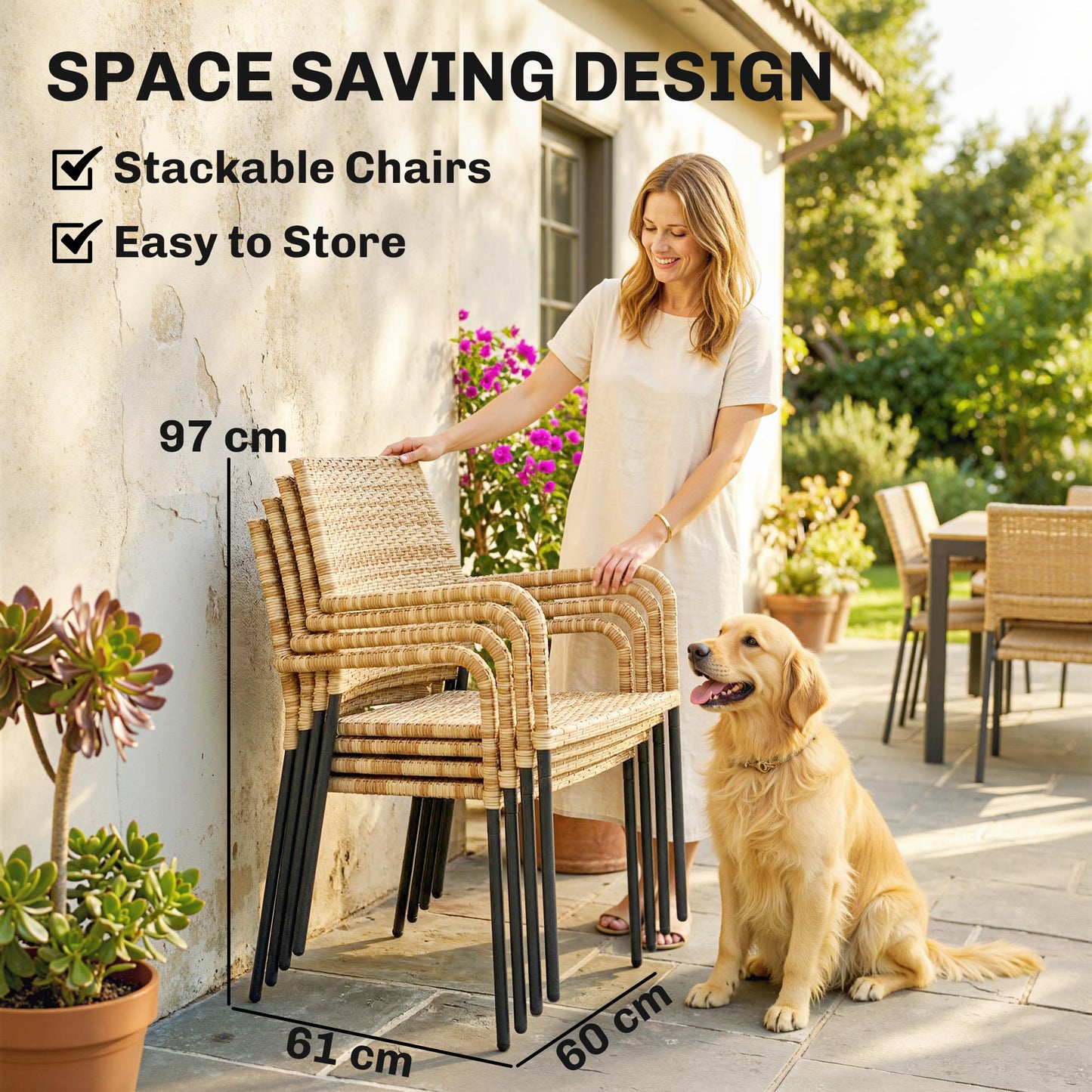 4 Seater Rattan Dining Set with Parasol