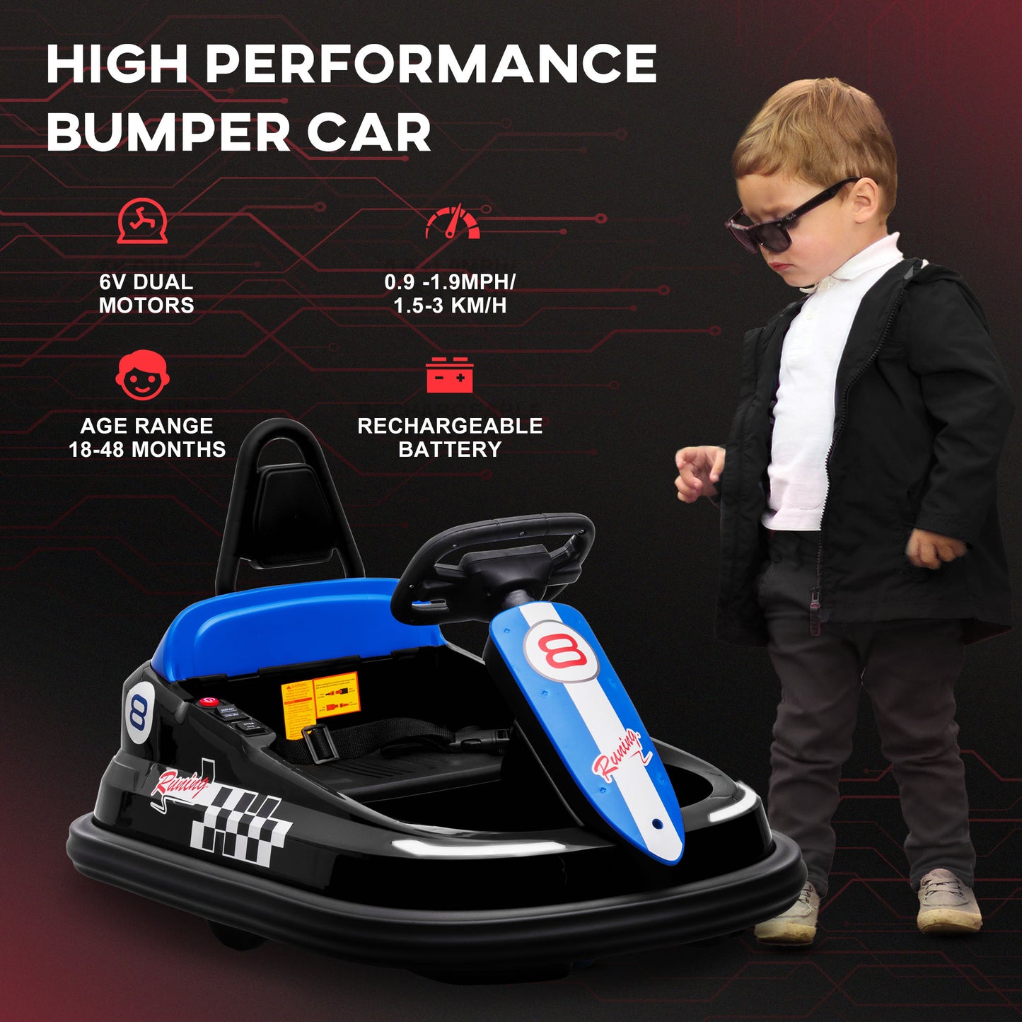 6V Electric Kids Bumper Car, 6V Spin Waltz Car, with Music, Horn