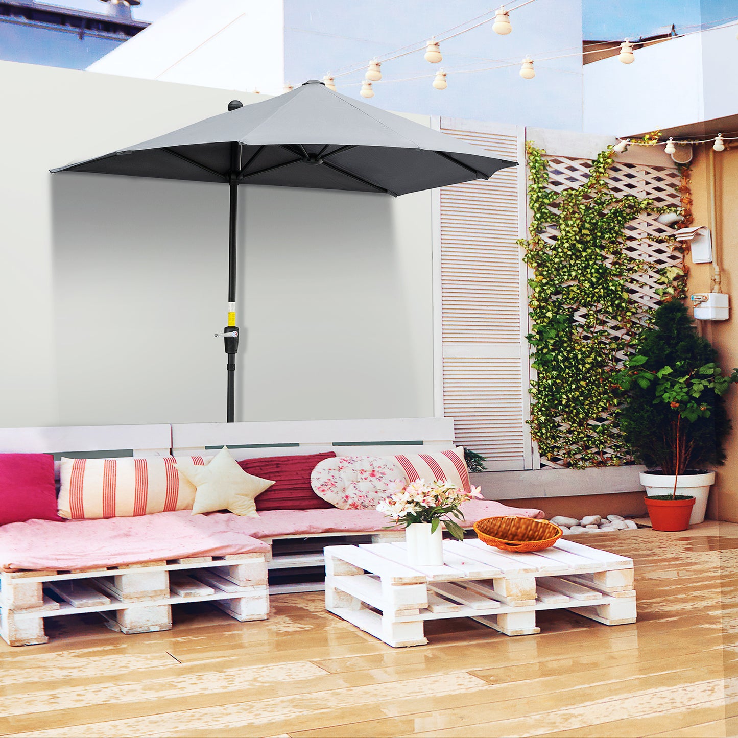 2m Half Parasol Market Umbrella Garden Balcony Parasol