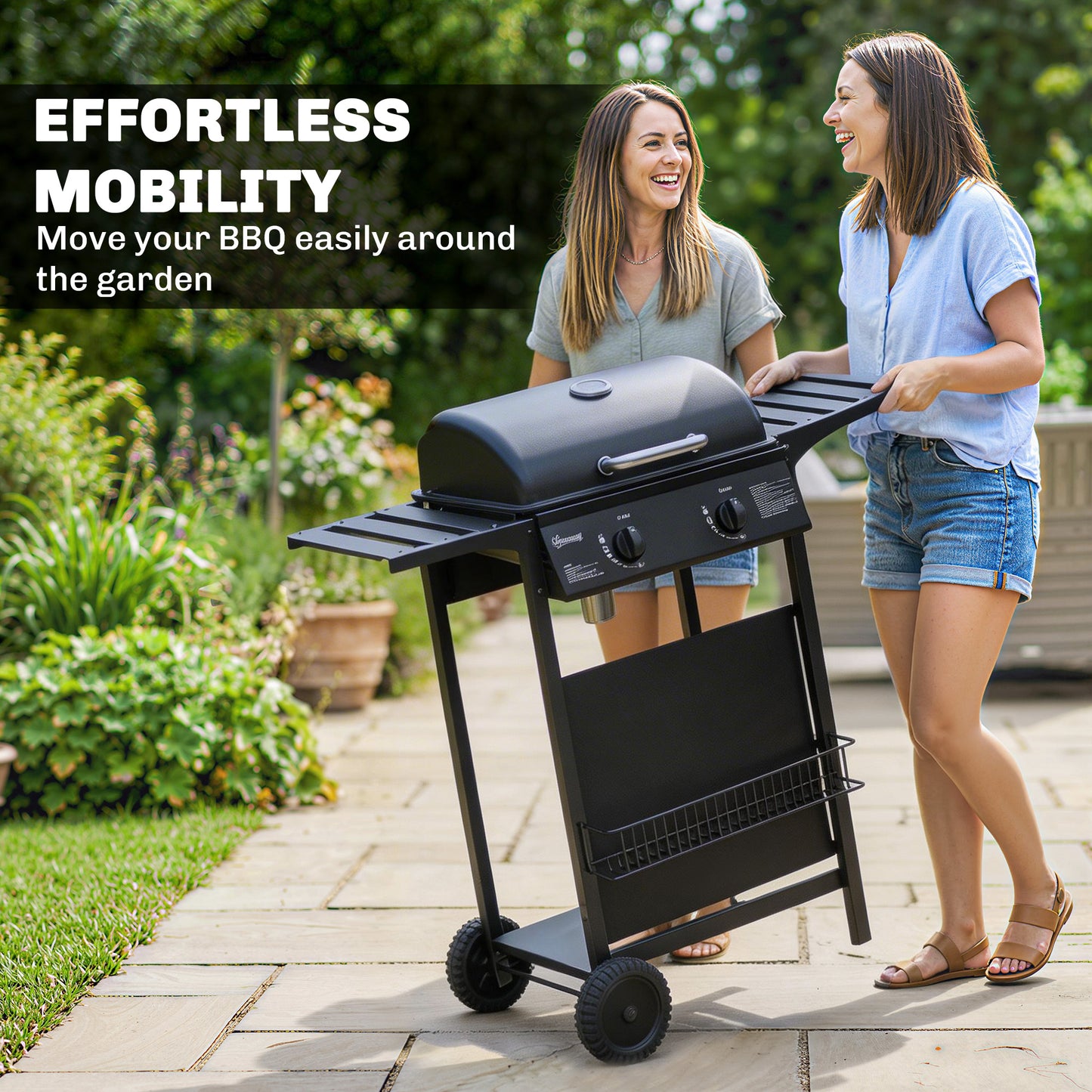 Gas Burner Barbecue Grill, 2 Burner Gas Grill with Side Tables