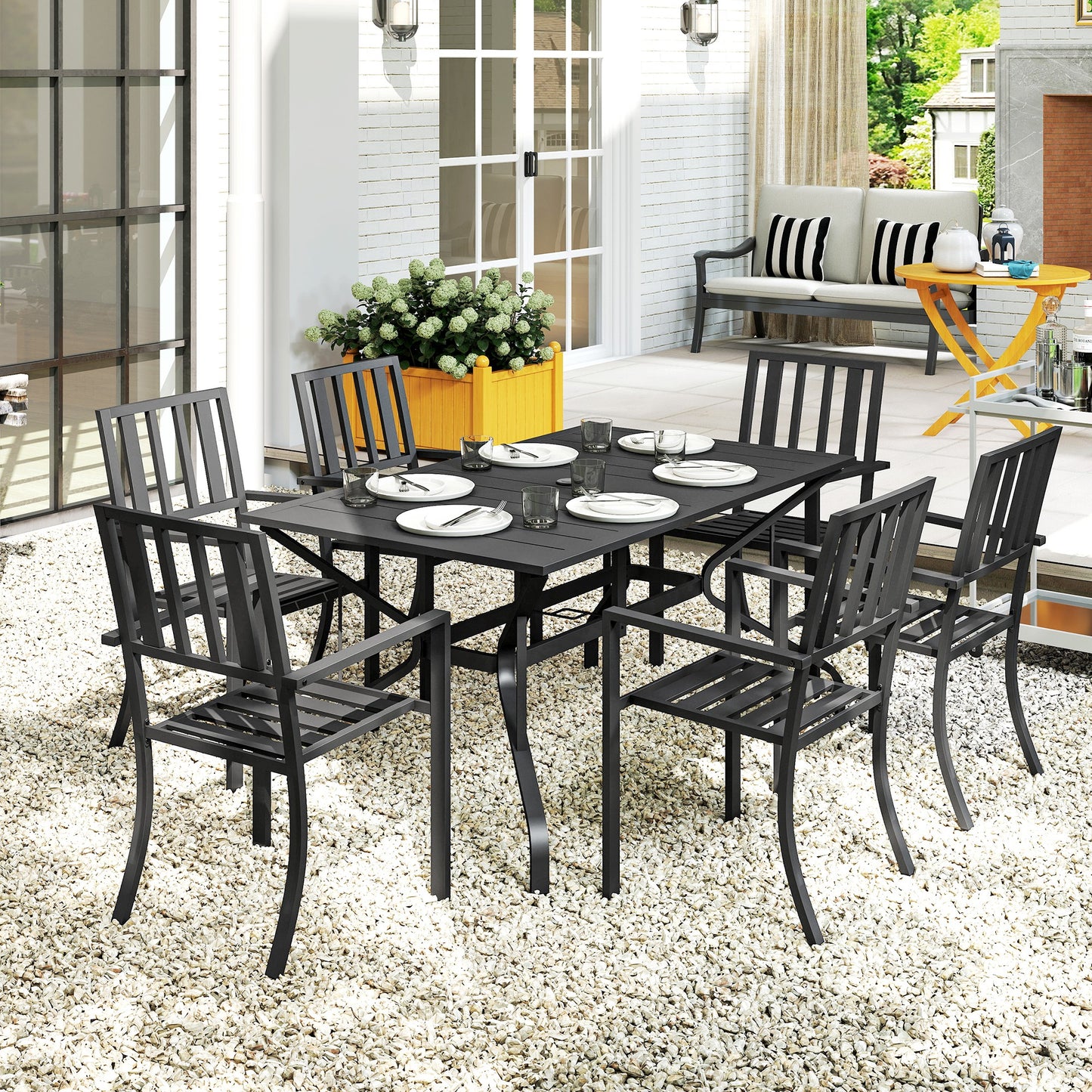 7 Pieces Garden Table and Chairs 6 Seater Outdoor Table and Chairs