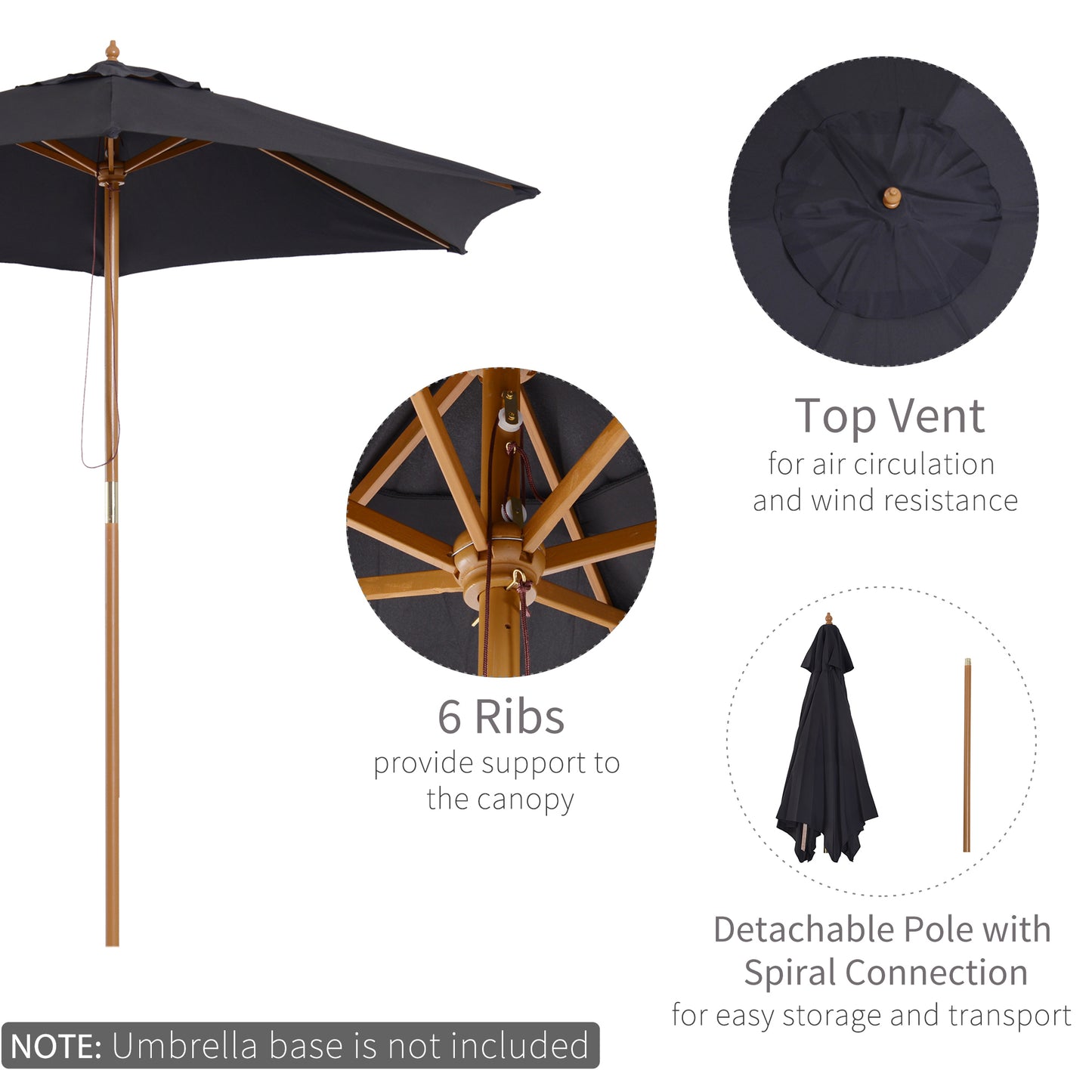 2.5m Wood Garden Parasol Sun Shade Patio Outdoor Wooden Umbrella (1)