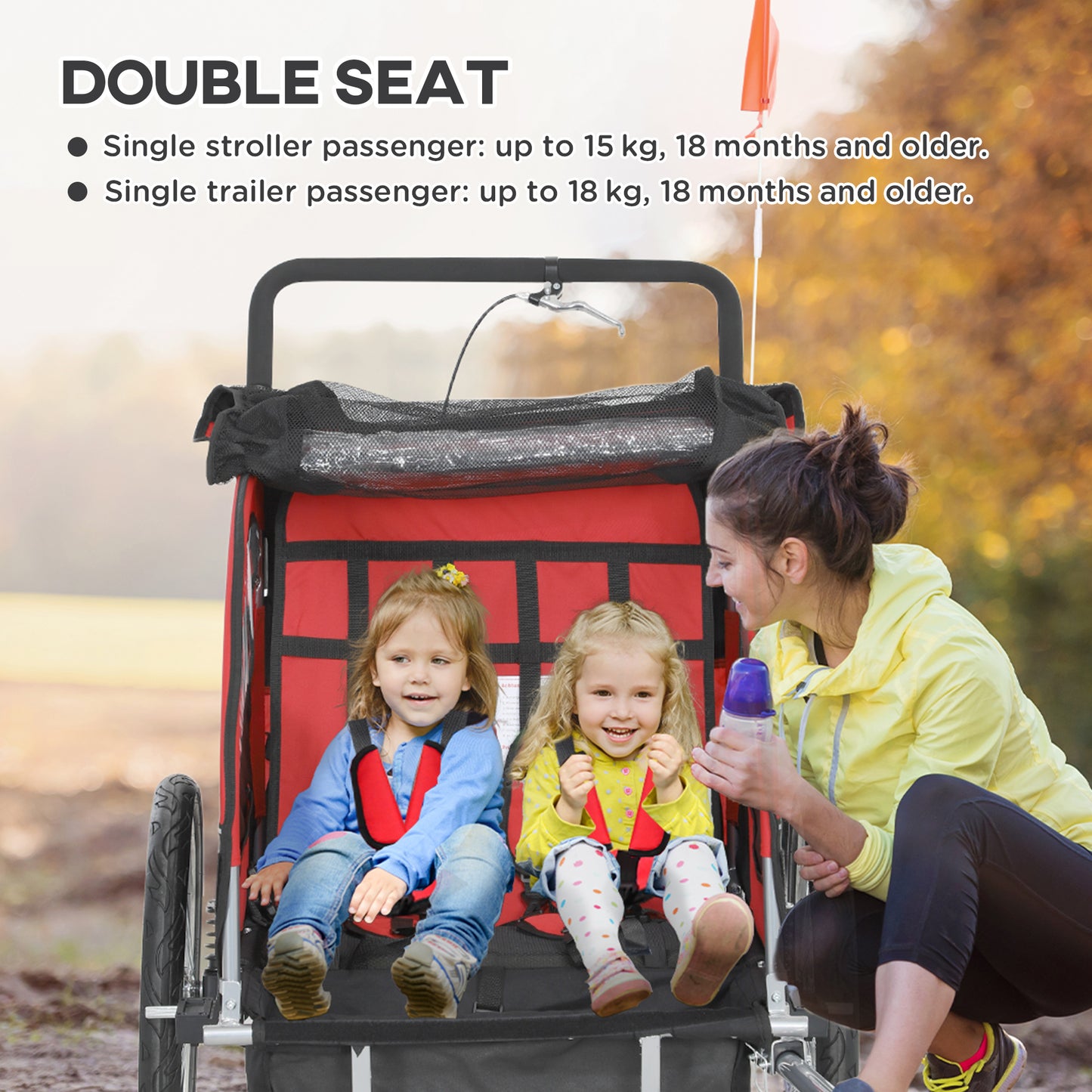 2 Seat Bike Trailer with 5 Point Harness