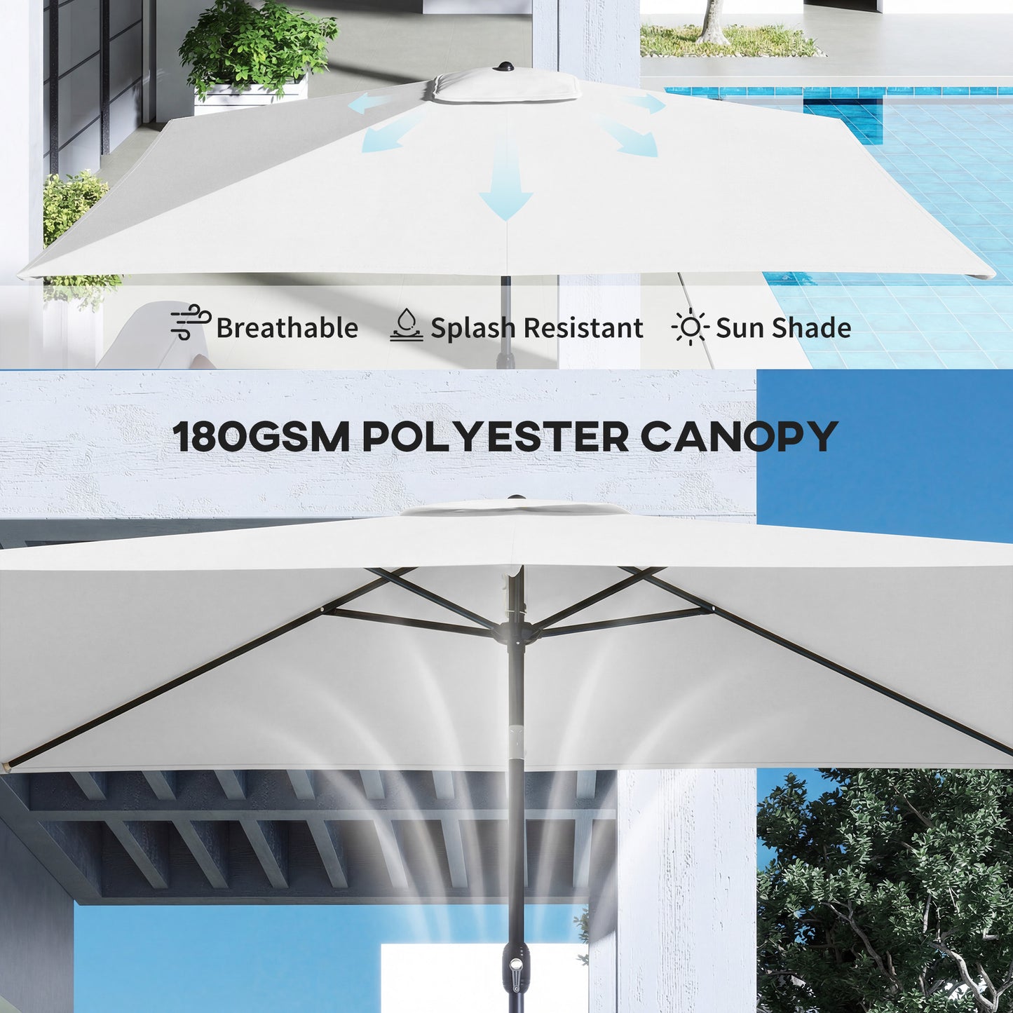 Garden Parasol, Parasol Umbrella with Crank Handle, Tilt Function