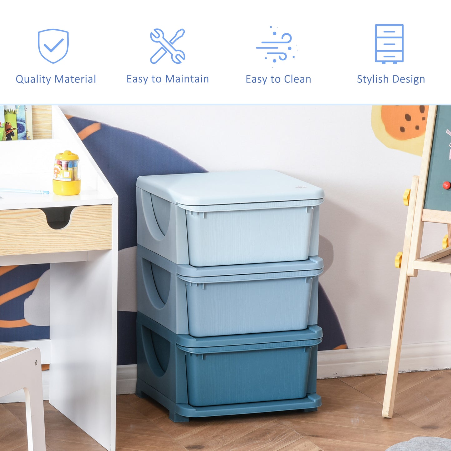 3 Drawers Plastic Storage Units, 3 Tier Kids Storage Units