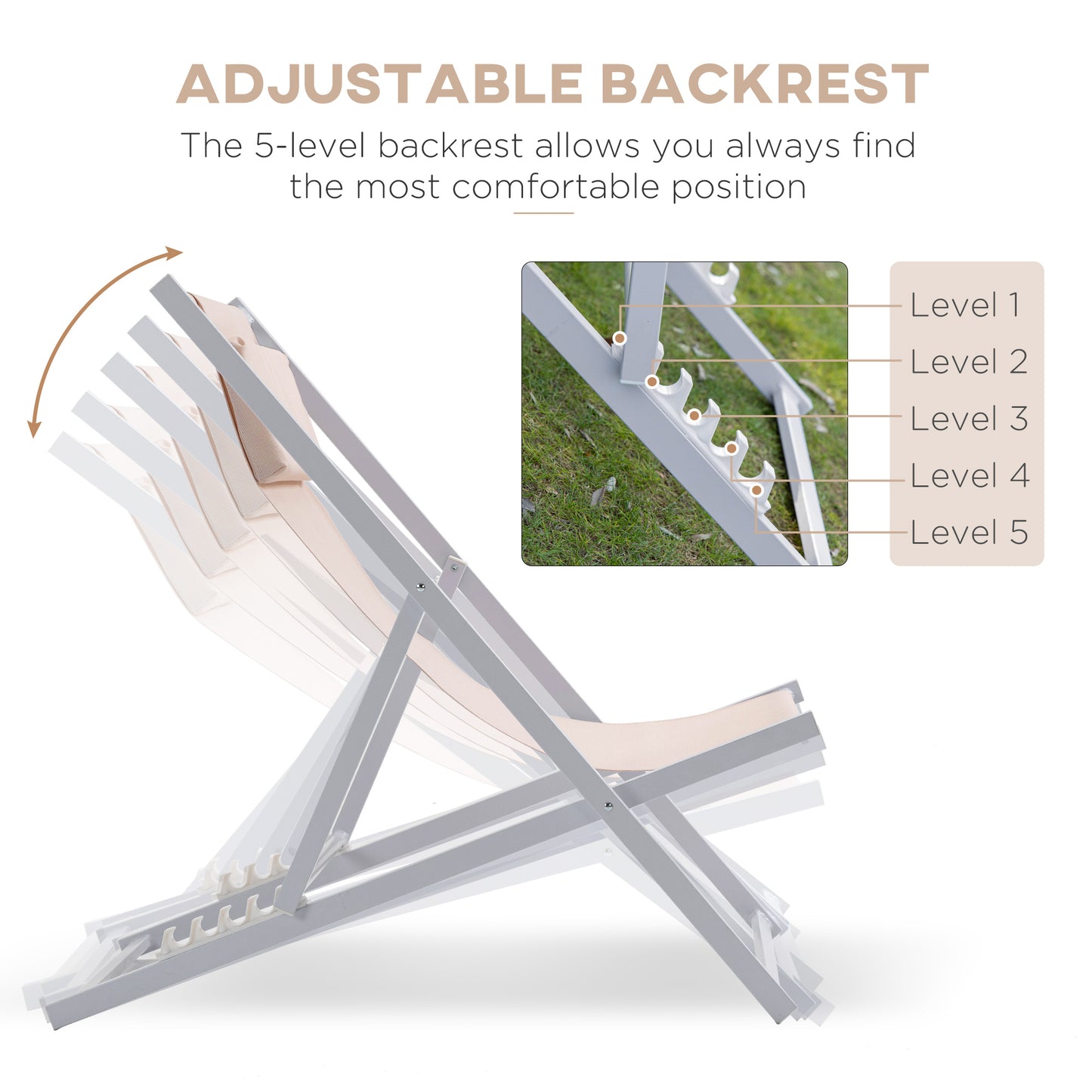 Set of 2 Folding Garden Beach Aluminium Frame Deck Chairs