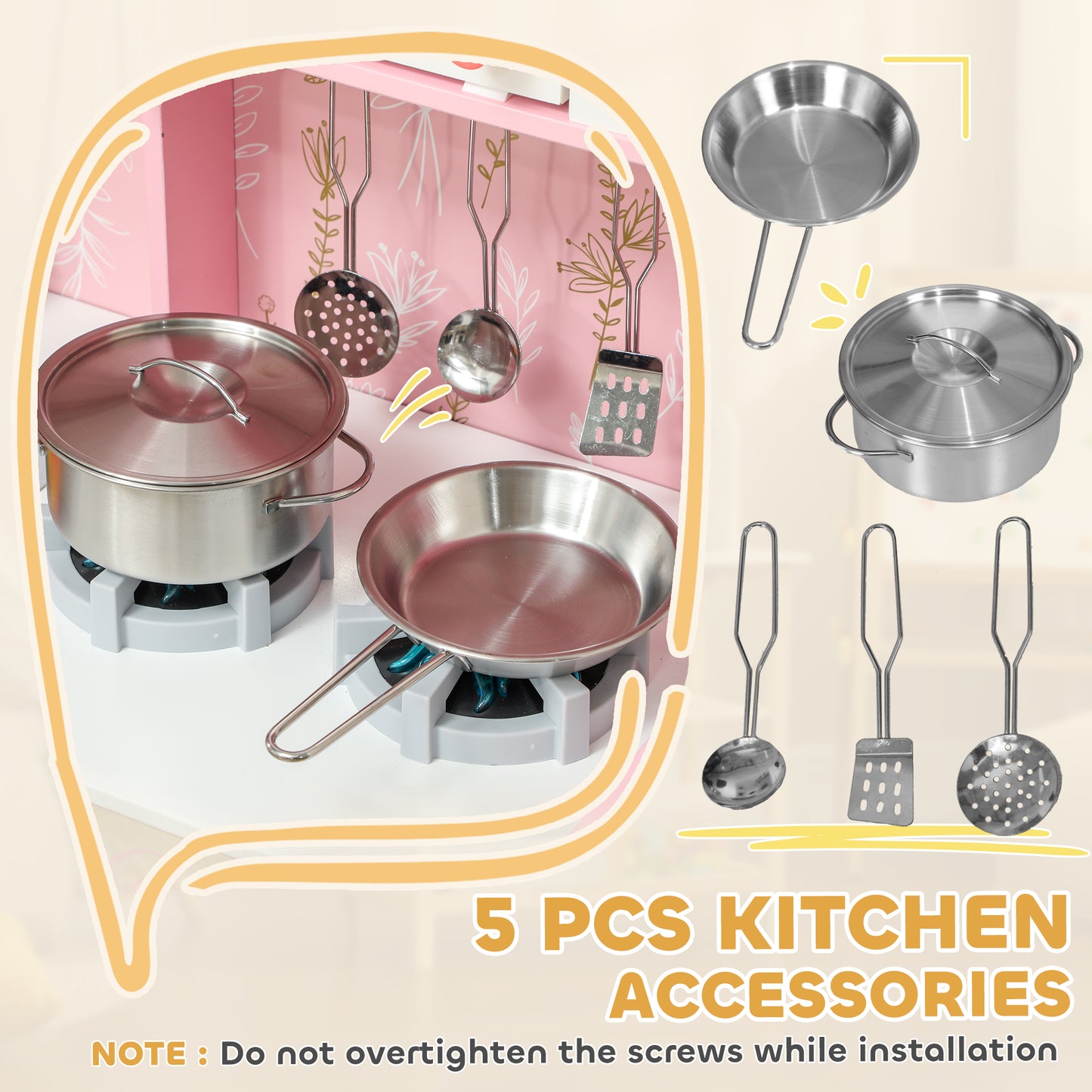 Play Kitchen, Kids Kitchen Set with Lights and Sounds, Double Stoves