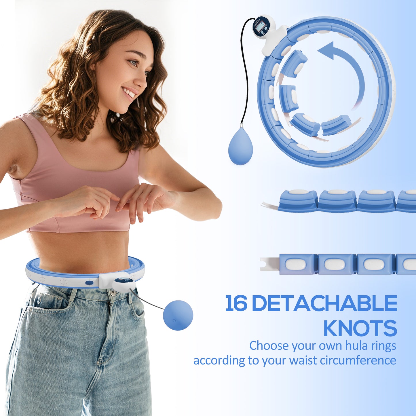 Smart Weighted Hula Hoop, Massage Hula Ring w/ 16 Detachable Knots