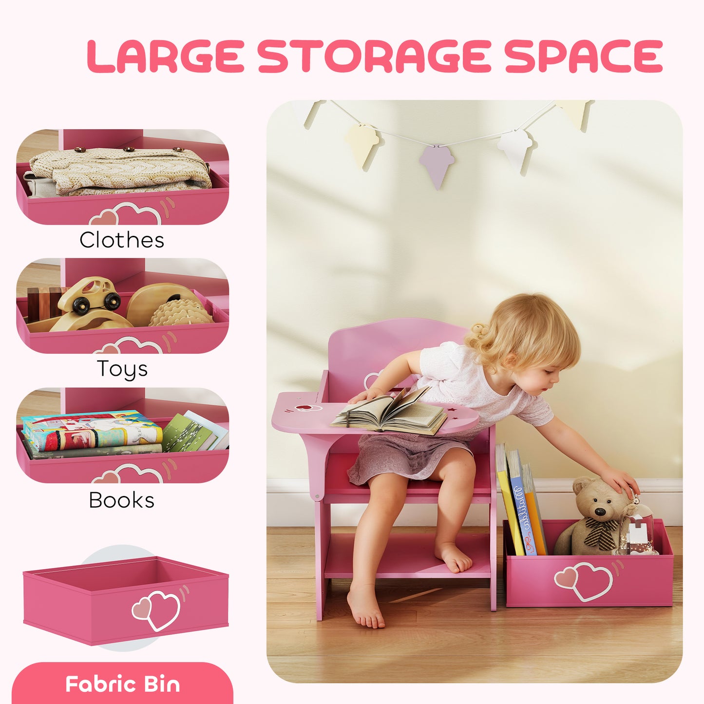 Kids Table and Chair Set, Children Desk and Chair with Storage Bins