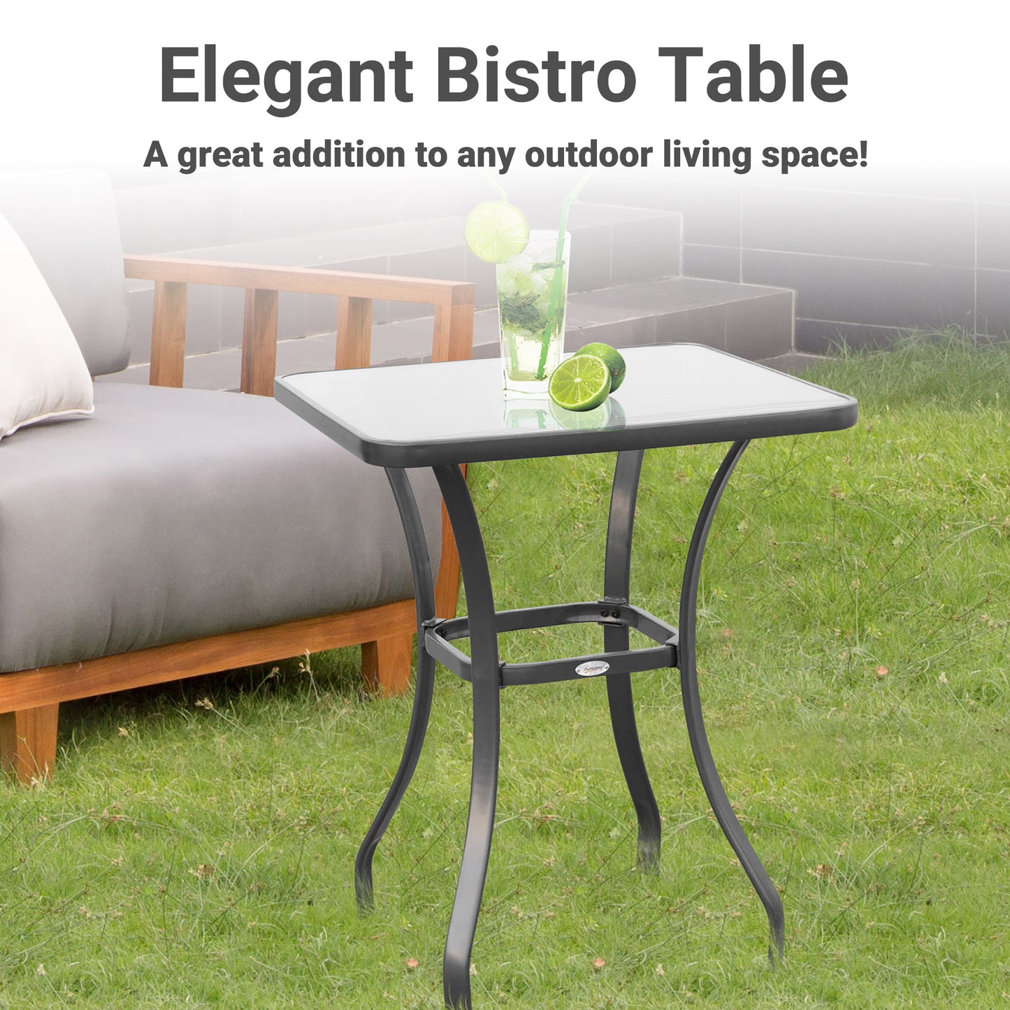 Square Garden Table, Outdoor Coffee Table with Tempered Glass Top