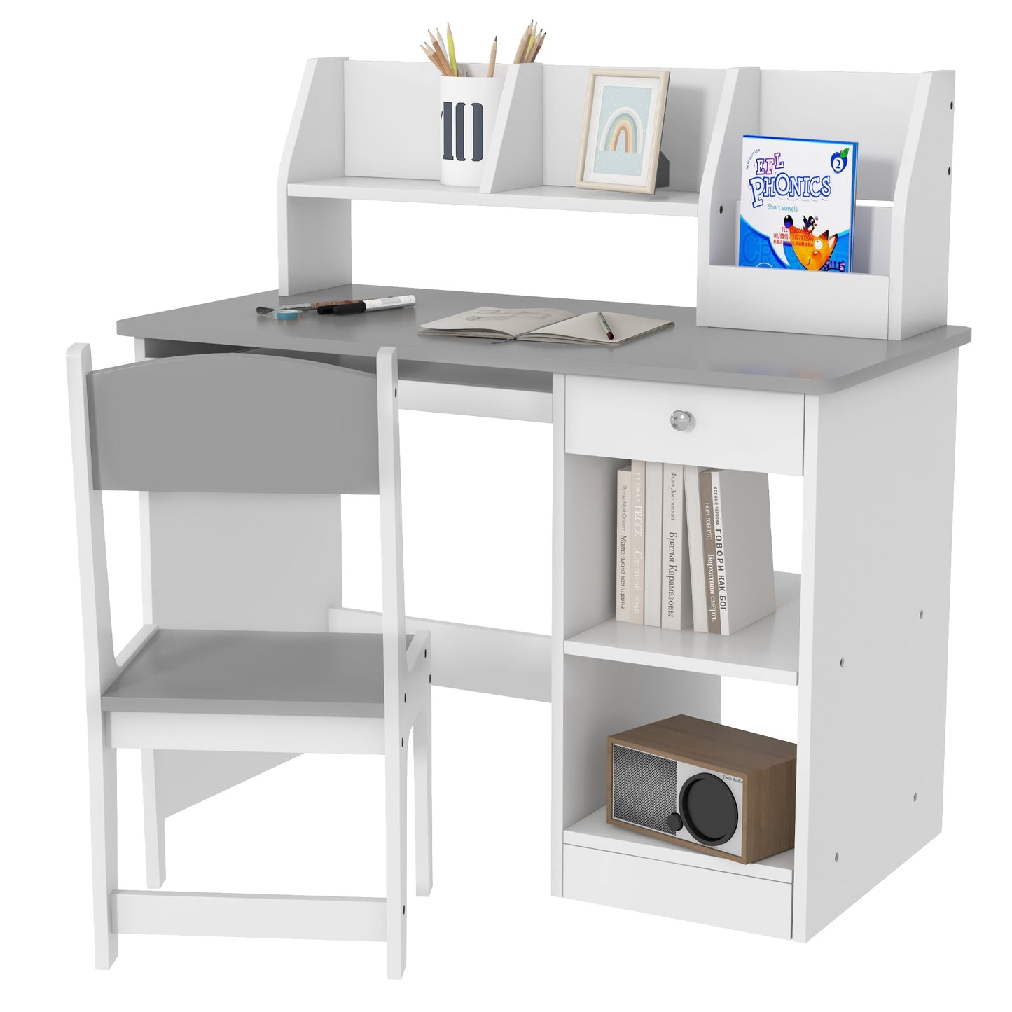 Two-Piece Kids Desk and Chair Set with Storage, for Ages 5-8 Years