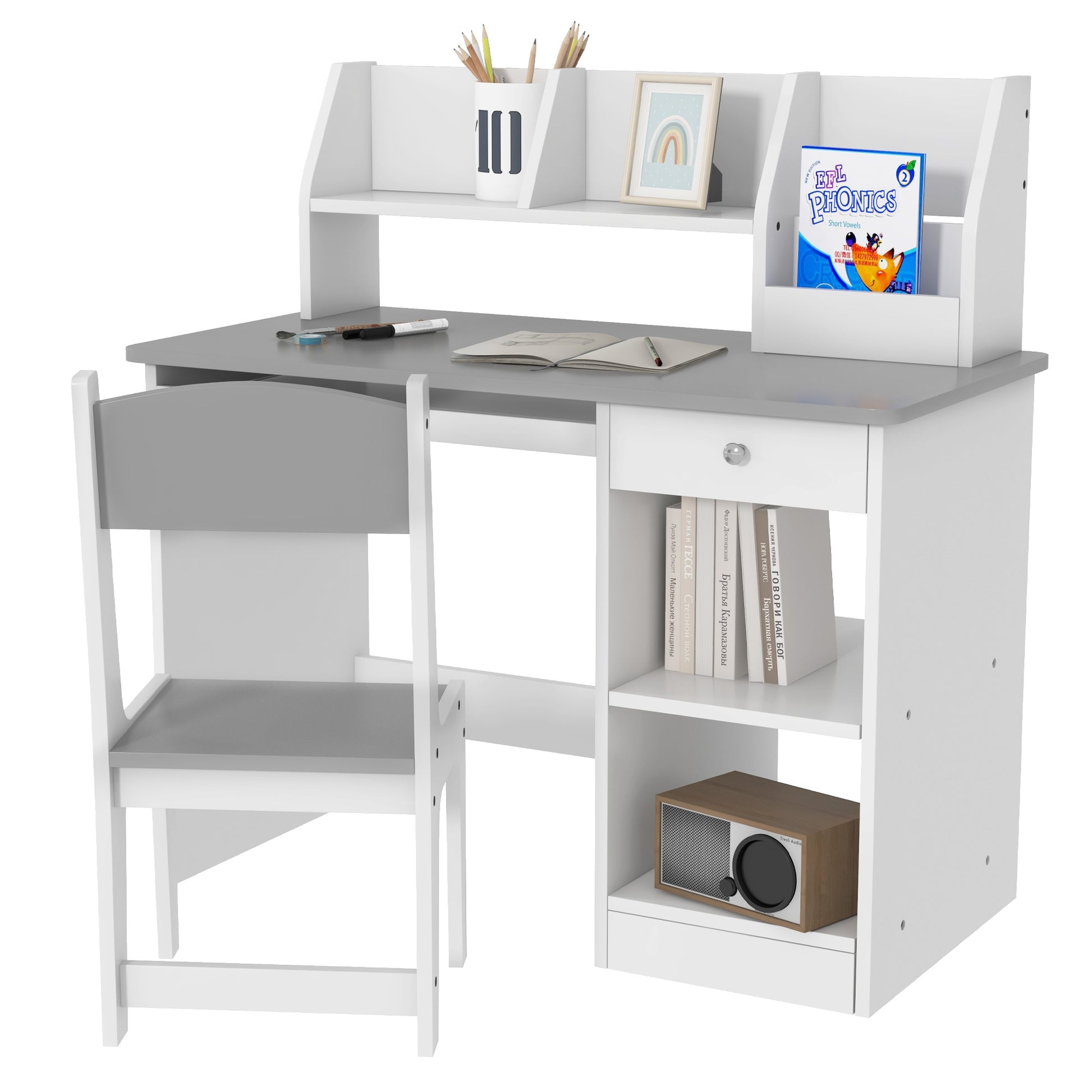 Two-Piece Kids Desk and Chair Set with Storage, for Ages 5-8 Years