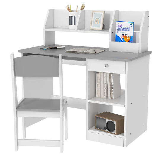 Two-Piece Kids Desk and Chair Set with Storage, for Ages 5-8 Years