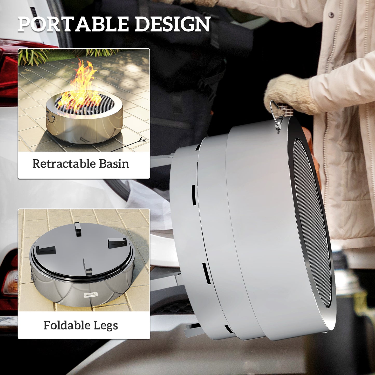 Stainless Steel Wood-burning Fire Pit with Fire Poker