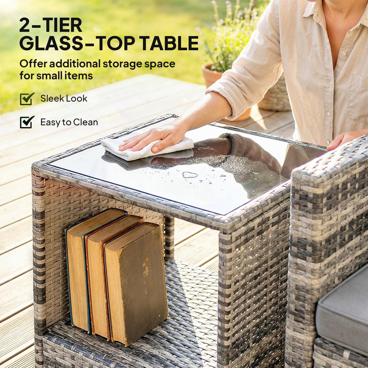 Rattan Bistro Set, 3 Piece Garden Furniture Set