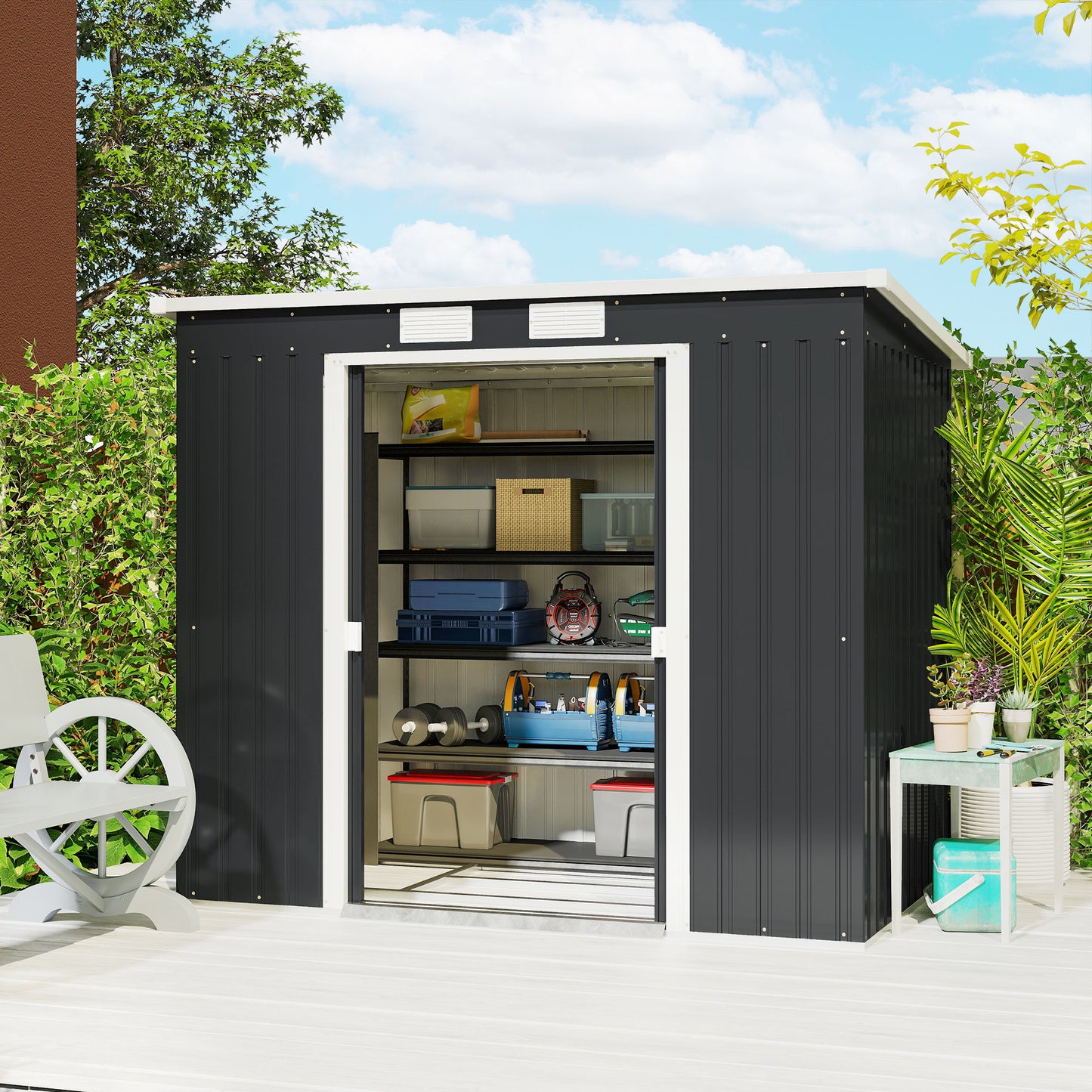 7 x 4ft Galvanised Steel Garden Shed, with Foundation Kit