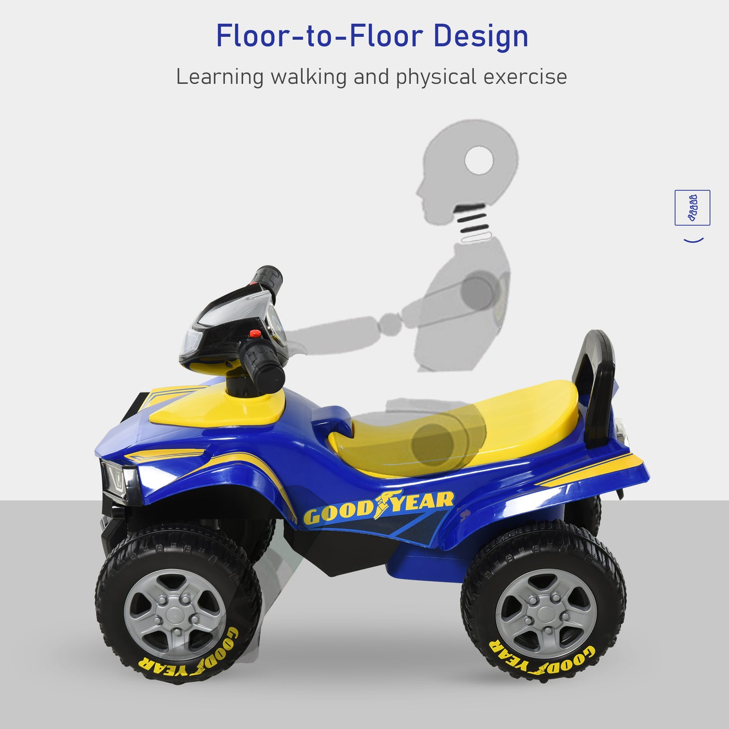 Baby Quad Bike Kids Ride On Car Goodyear Licensed Walker Foot To
