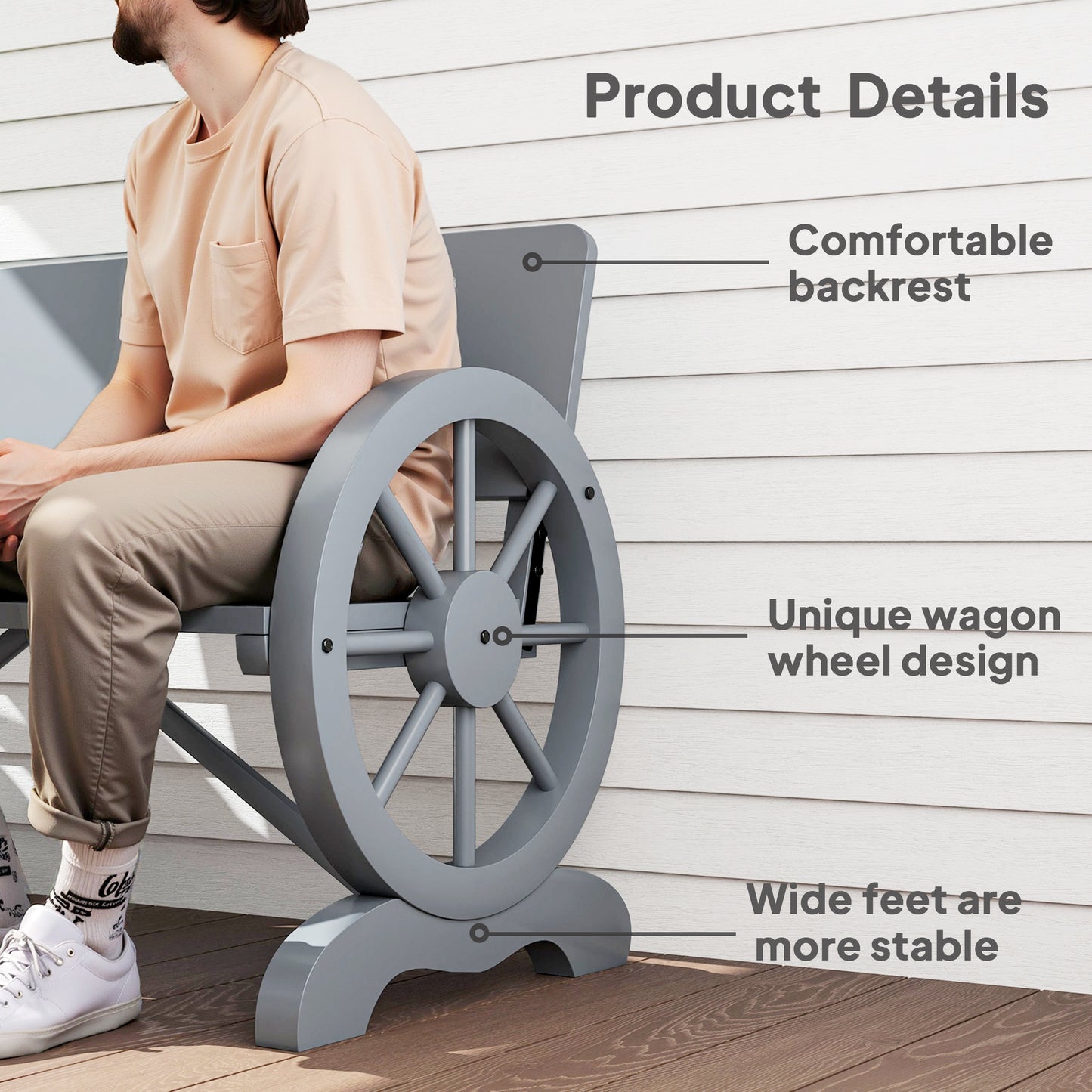 Fir Wood 2-Seater Outdoor Garden Wagon Wheel Bench