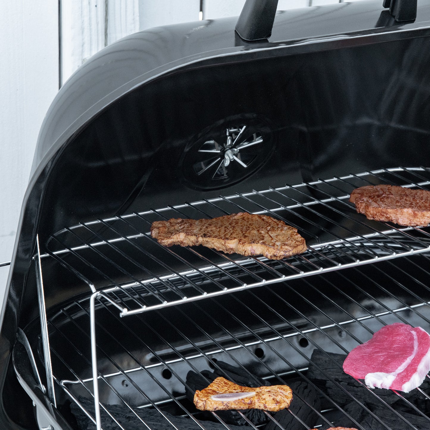 Portable BBQ Charcoal Grill with 2 Wheels and Cooking Utensils
