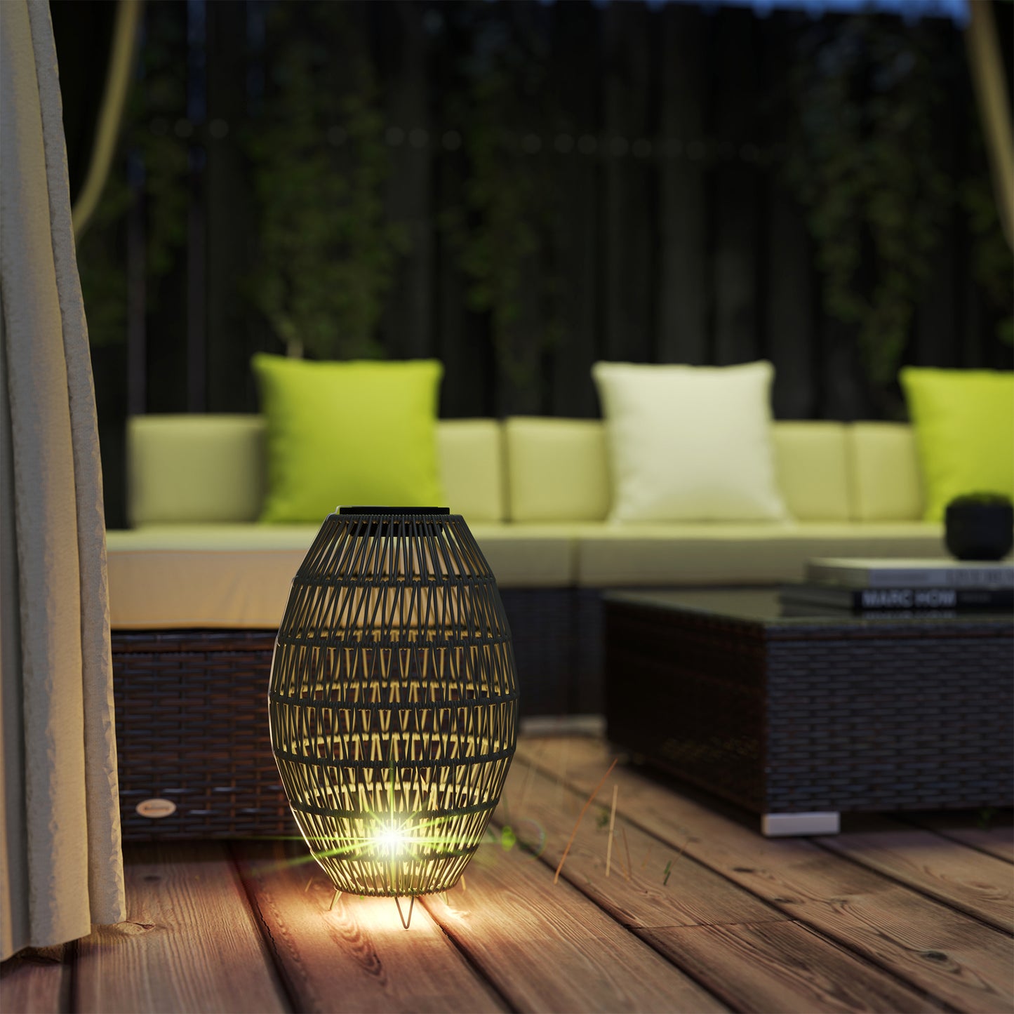 Rattan Solar Lamp, Garden Solar Lantern with Auto On/Off Light