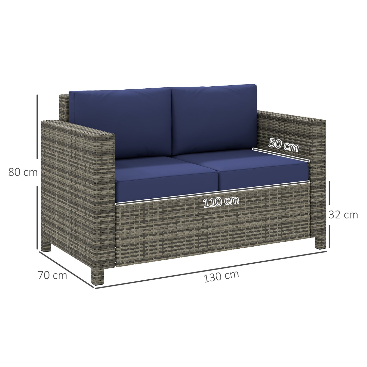 Rattan Sofa, 2 Seater Garden Furniture with Soft Padded Cushion