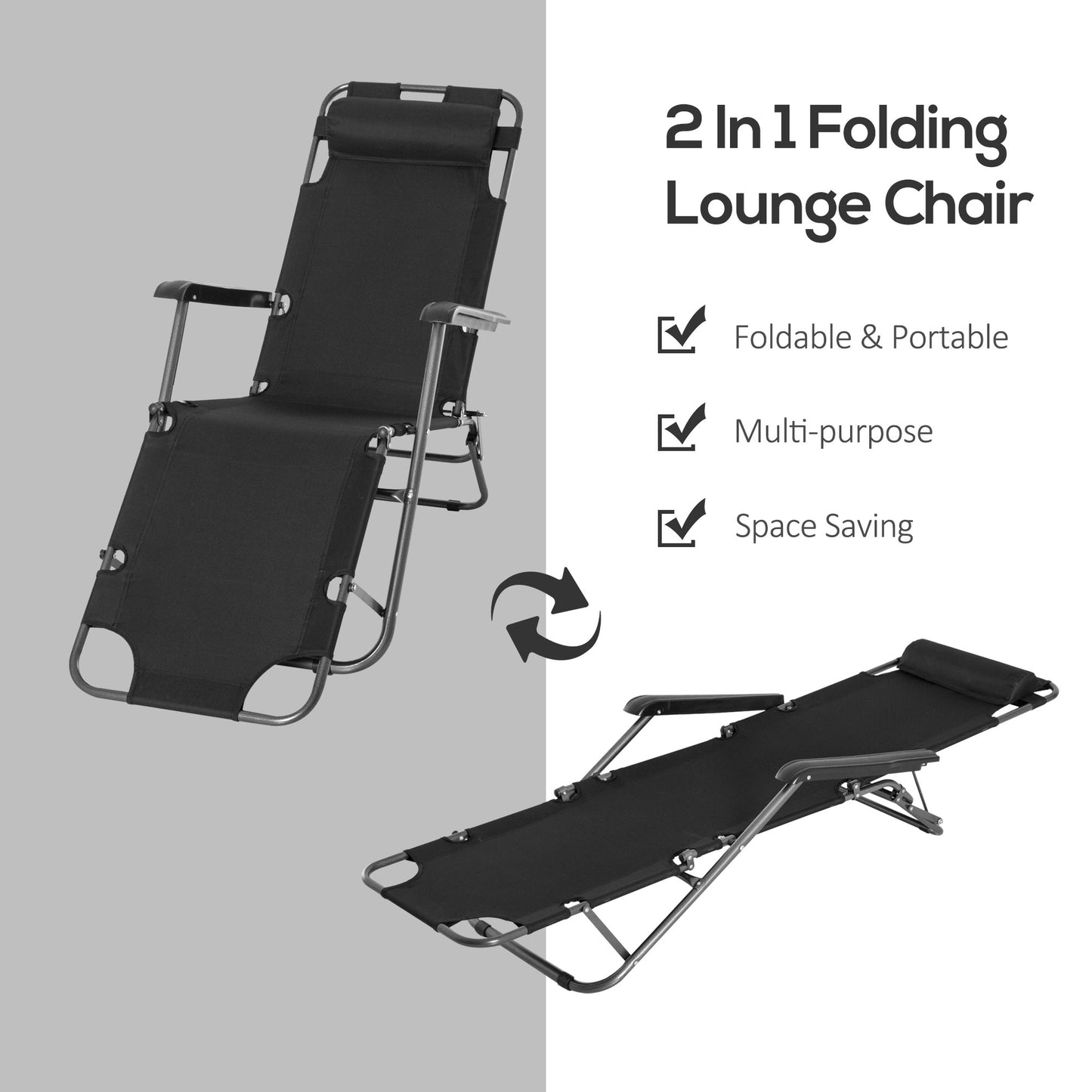 2 in 1 Folding Sun Lounger Reclining Garden Chair Set of 2