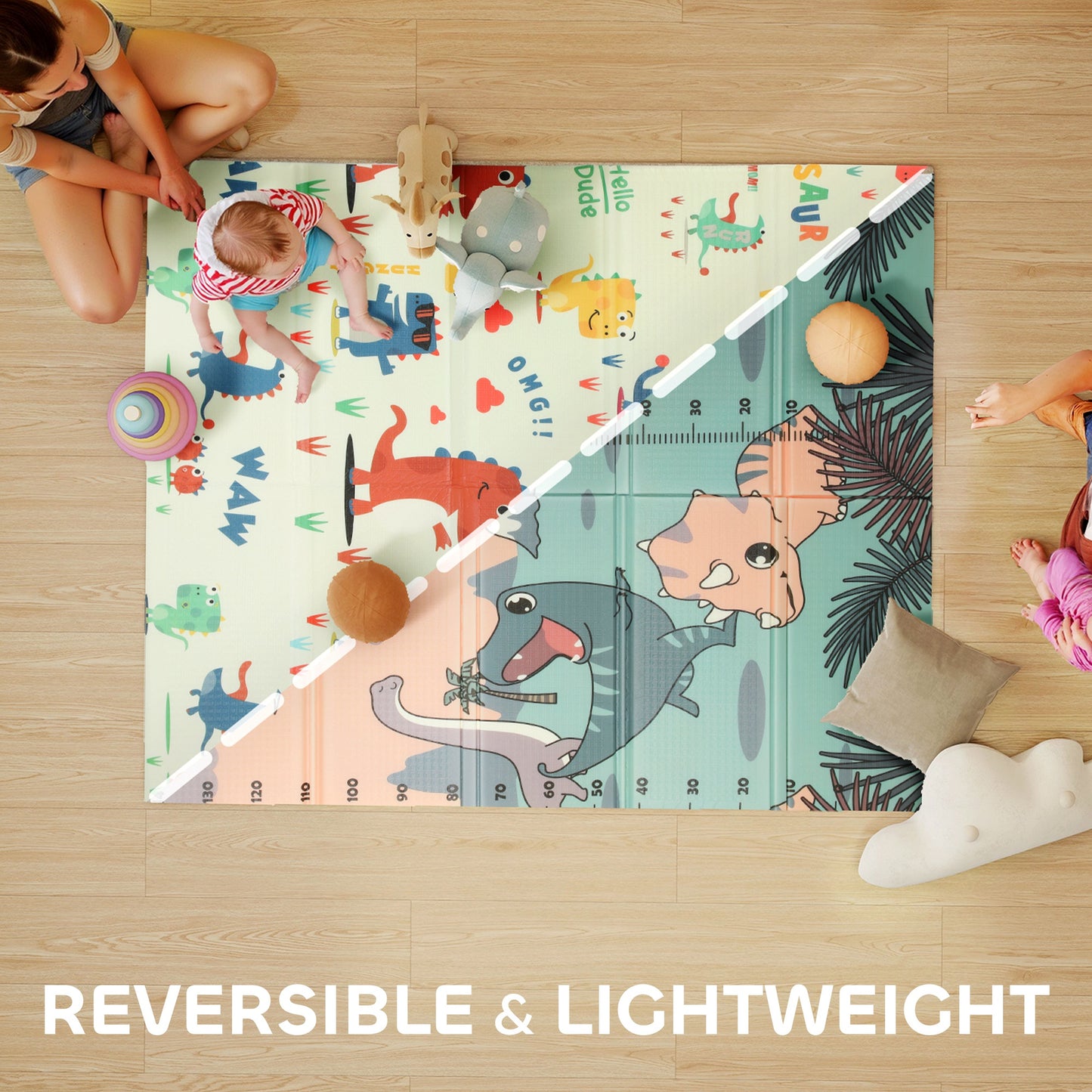 Dinosaur-Themed Baby Plat Mat Double Sided, Foldable
