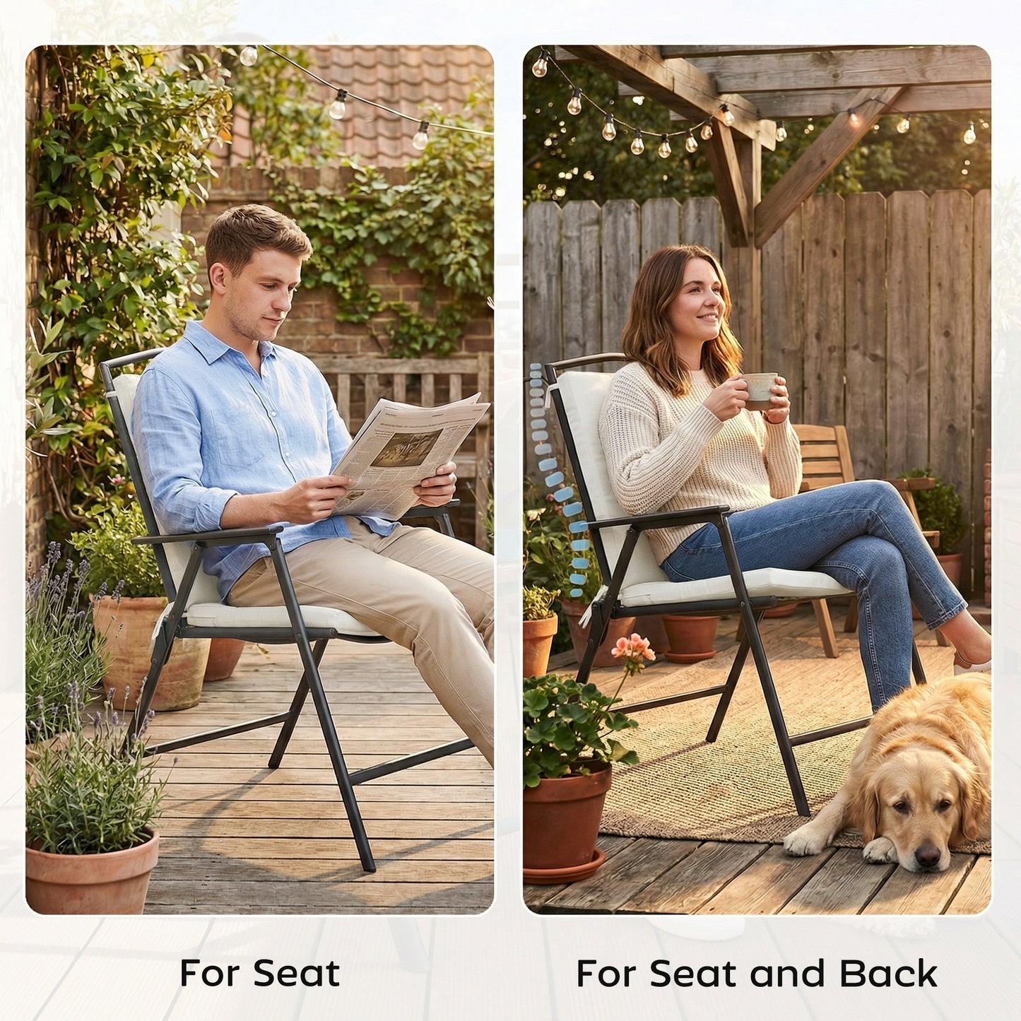 Outdoor Seat Cushions Set of 2 with Ties, Waterproof Garden Seat Pads