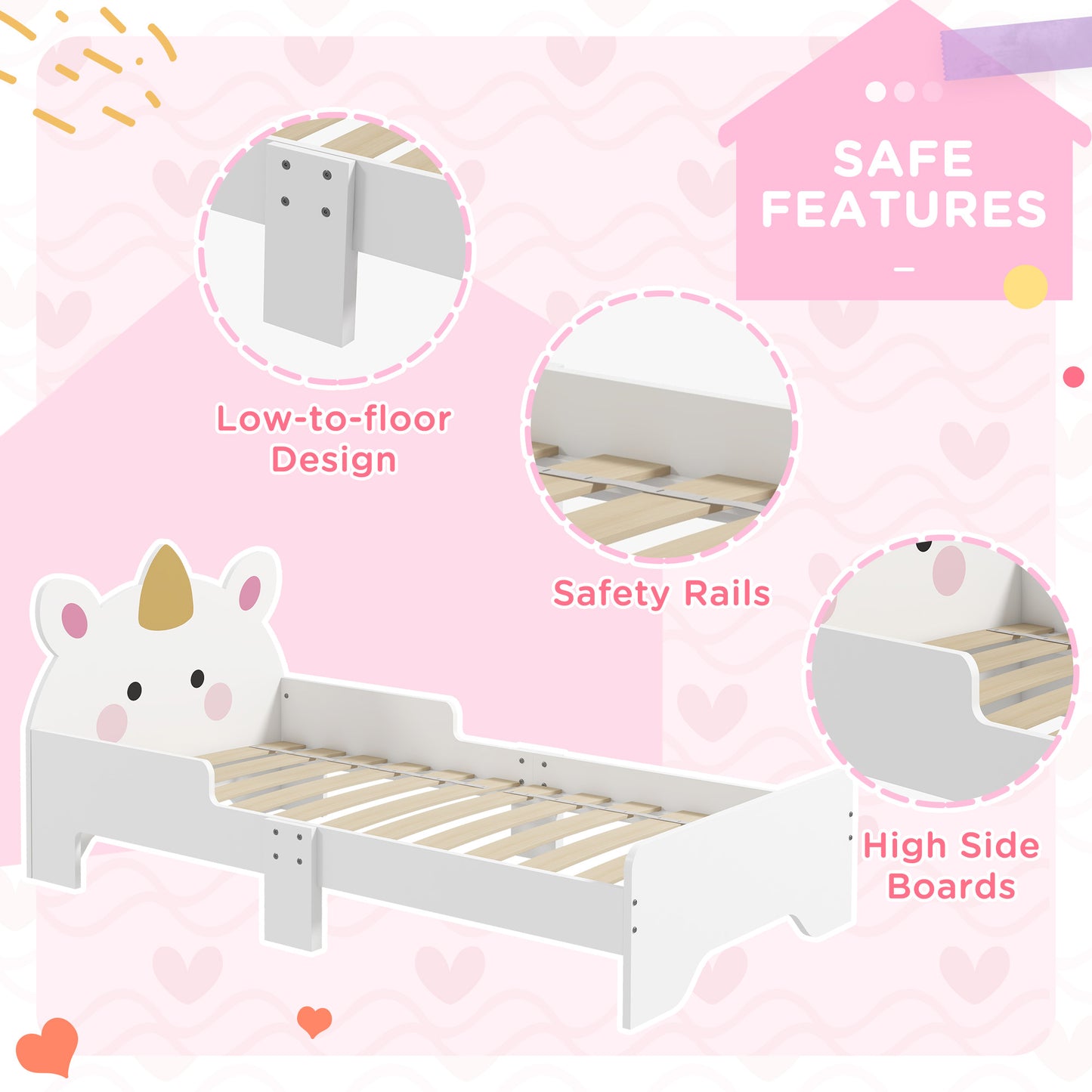 Unicorn-Designed Toddler Bed, Kids Bedroom Furniture