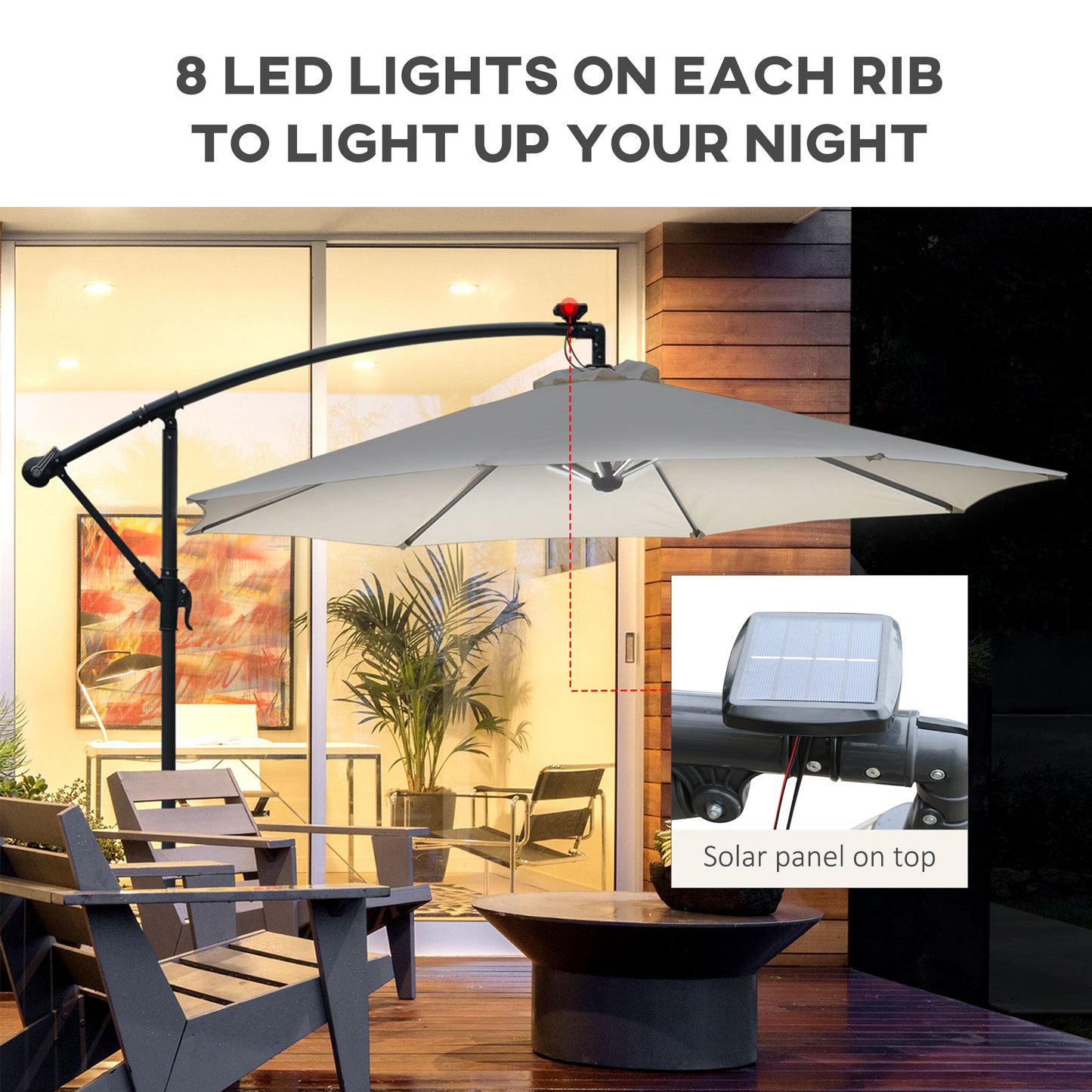 Umbrella Parasol W/Solar Powered LED strips, Φ2.95x2.45H m