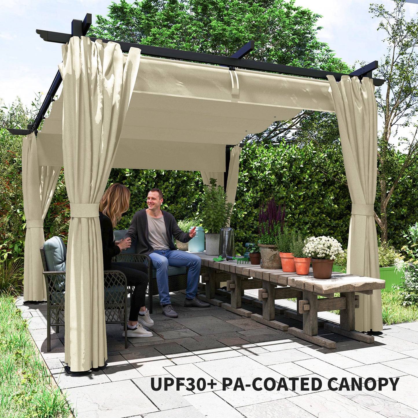 3 x 3 m Retractable Roof Pergola, with Curtains