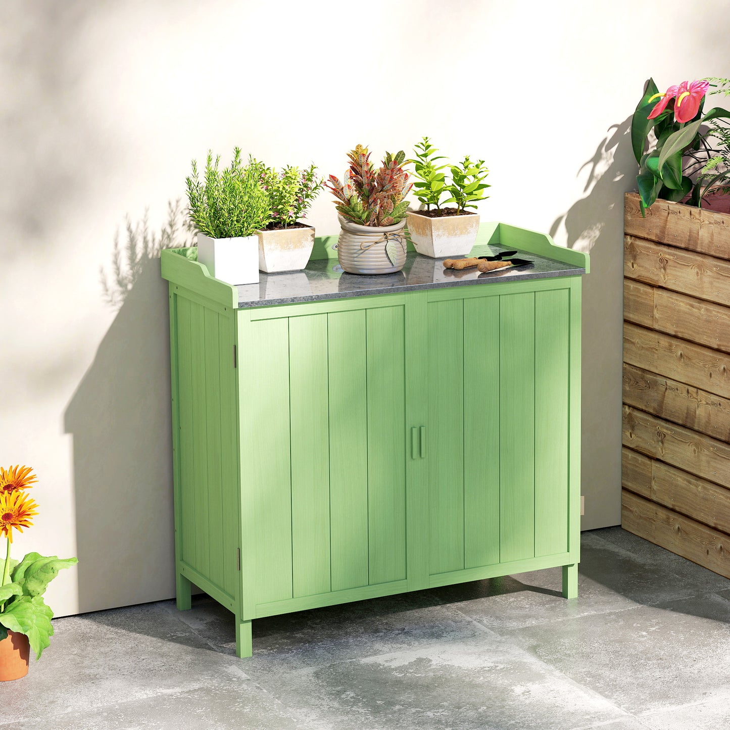 Wood Garden Storage Cabinet, Outdoor Tool Shed