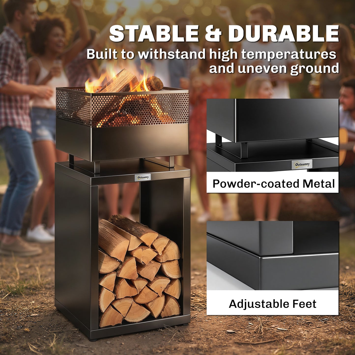Outdoor Fire Pit with Wood Storage Wood Burning Firepit