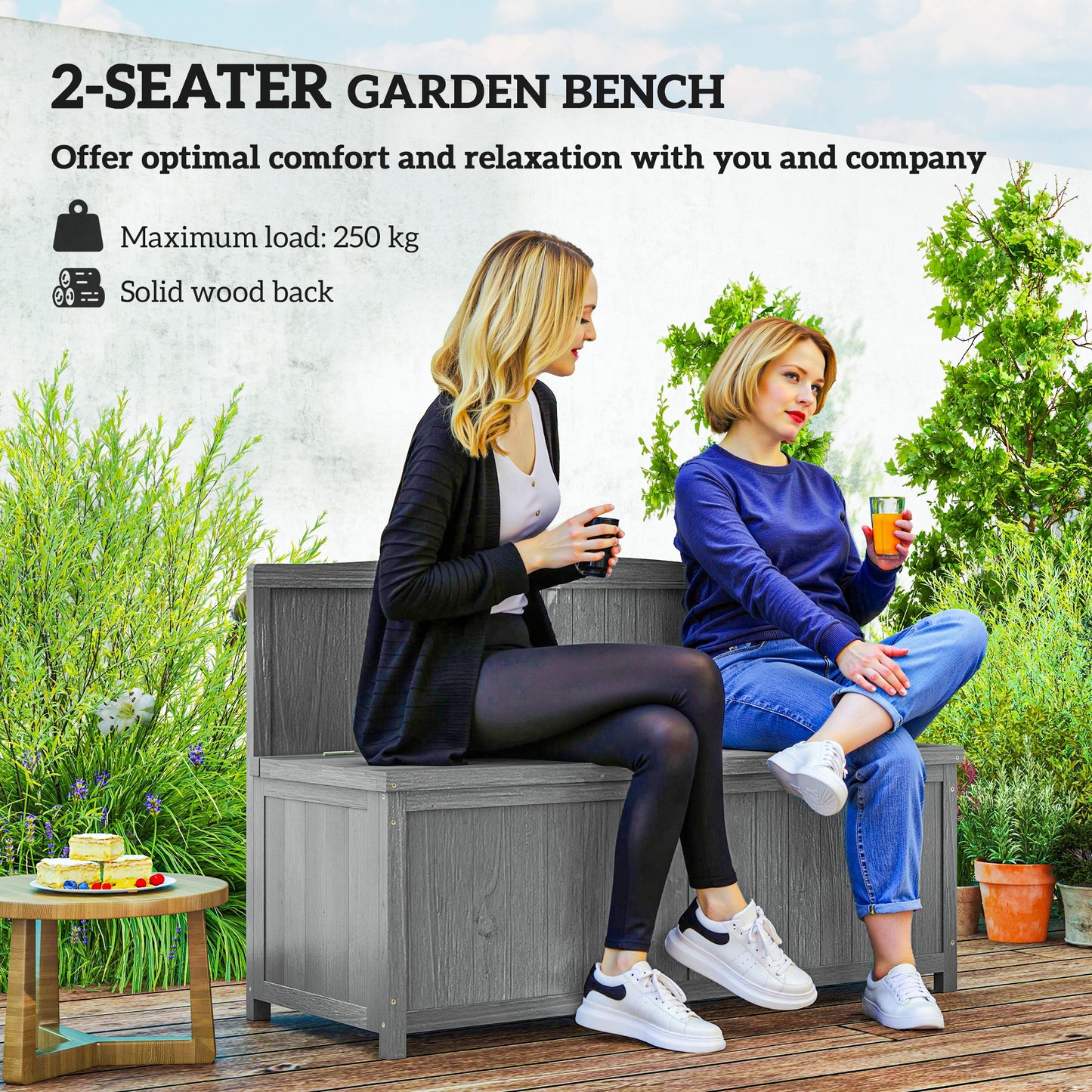 Wood Storage Bench for Patio Furniture, Outdoor Garden Seating Tools