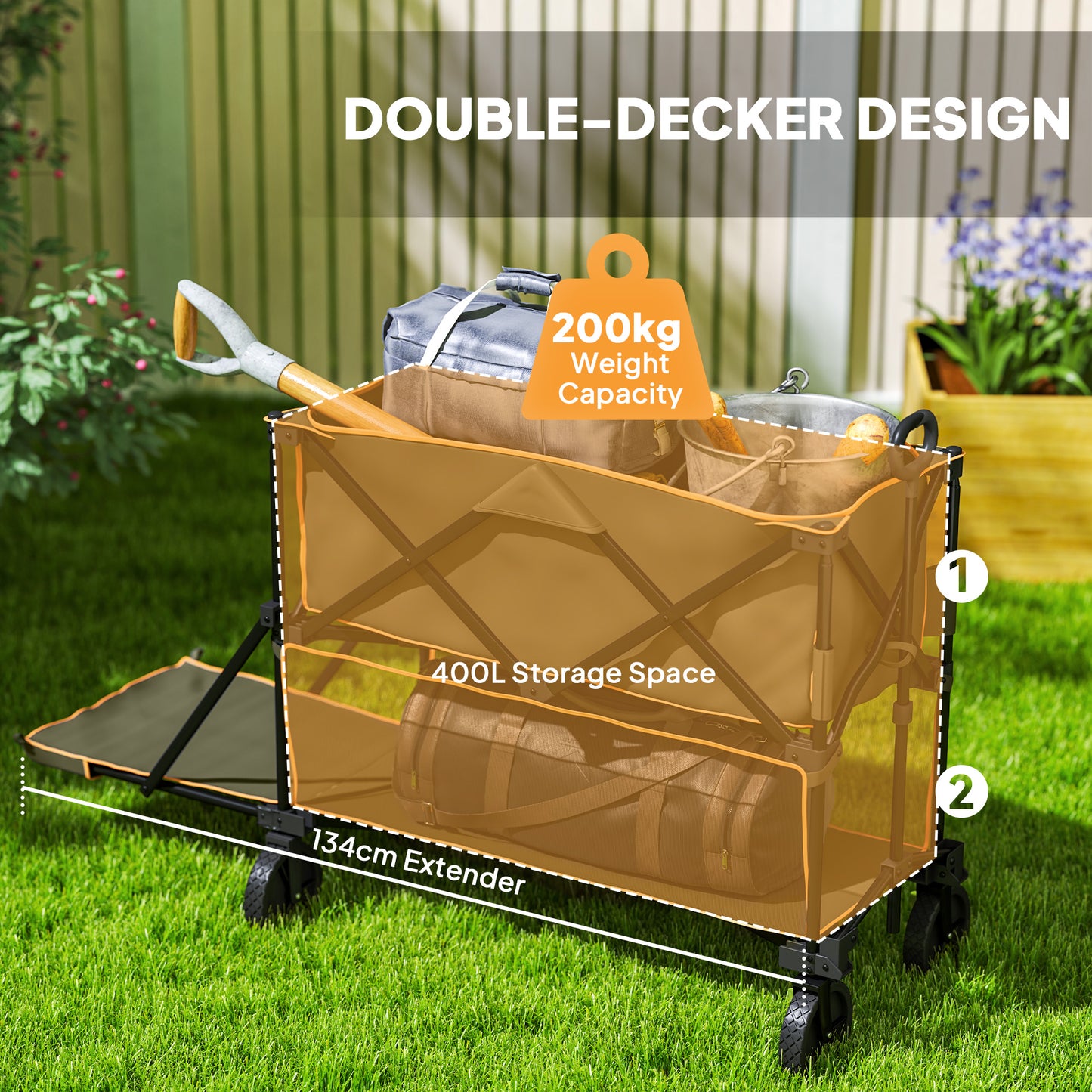 Double Decker Folding Festival Trolley on Wheels