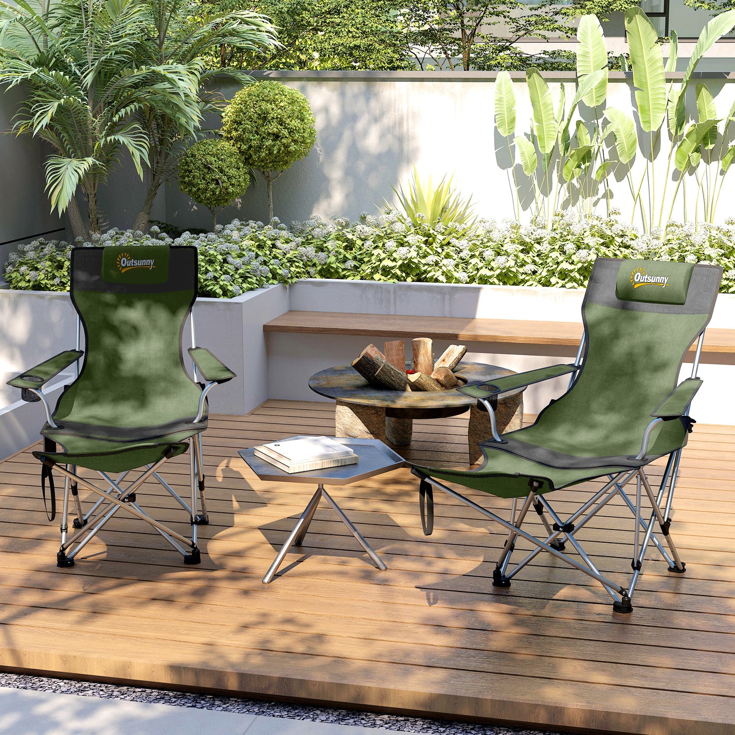 Set of 2 Reclining Folding Camping Chair w/ Detachable Footrest
