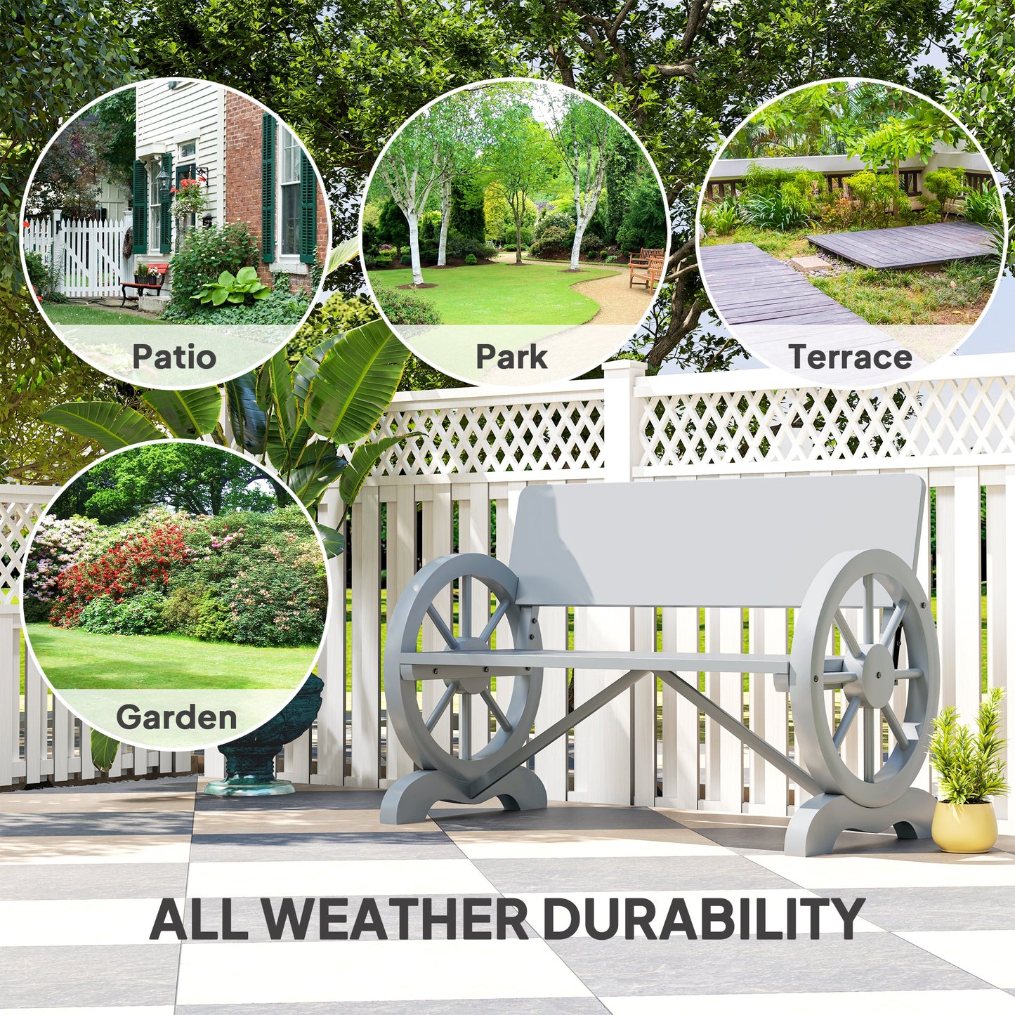 Fir Wood 2-Seater Outdoor Garden Wagon Wheel Bench
