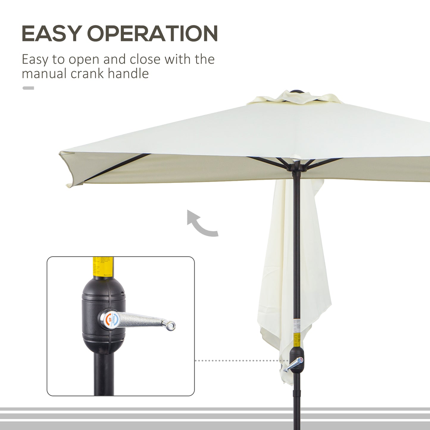 Balcony Half Parasol Semi Round Umbrella Patio Crank Handle (2.3 m