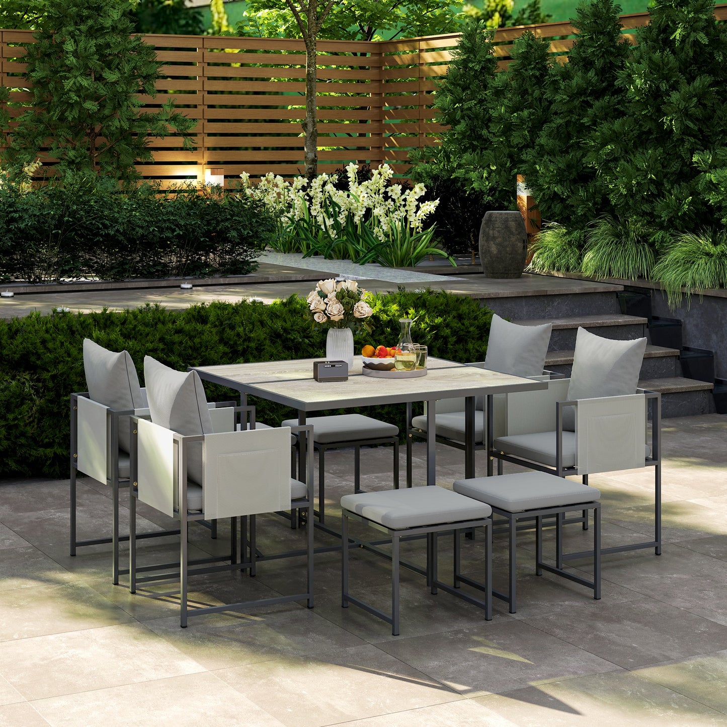 Nine-Piece Steel Frame Garden Dining Set