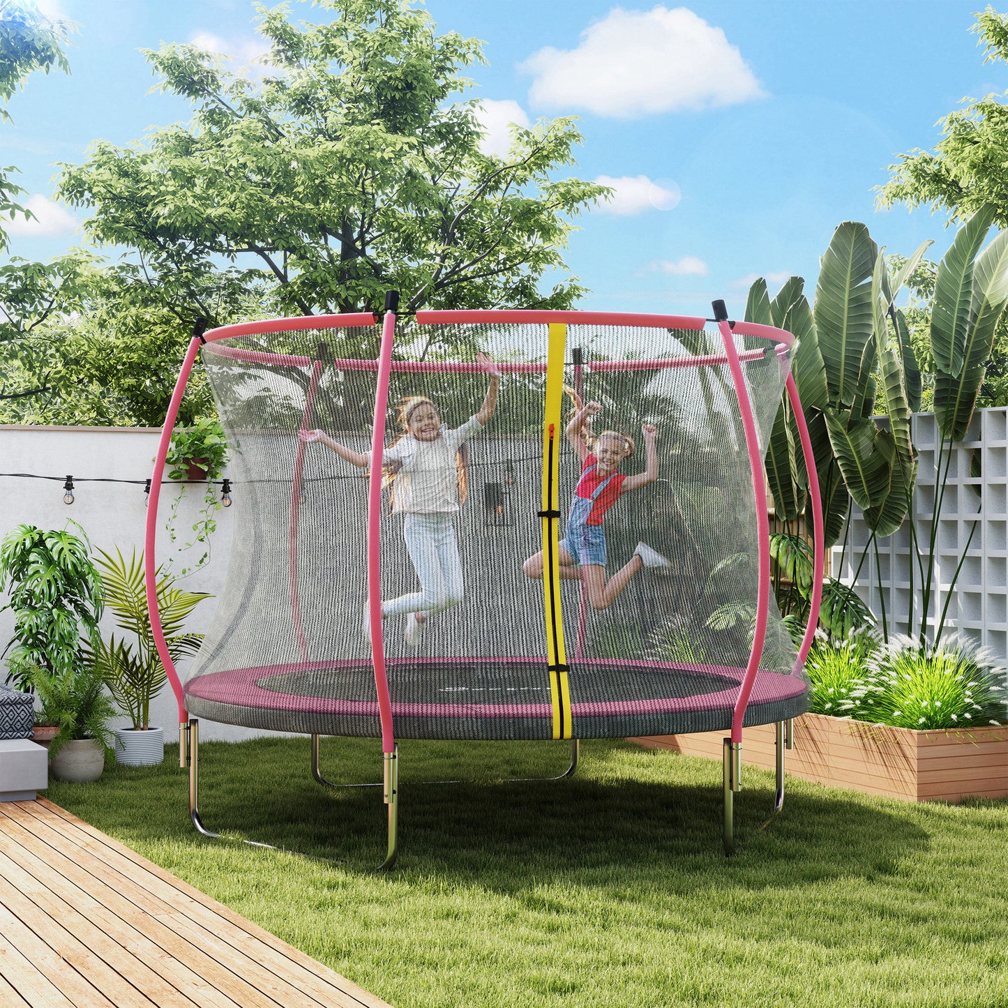 10ft Outdoor Trampoline with Enclosure Net, Spring Cover