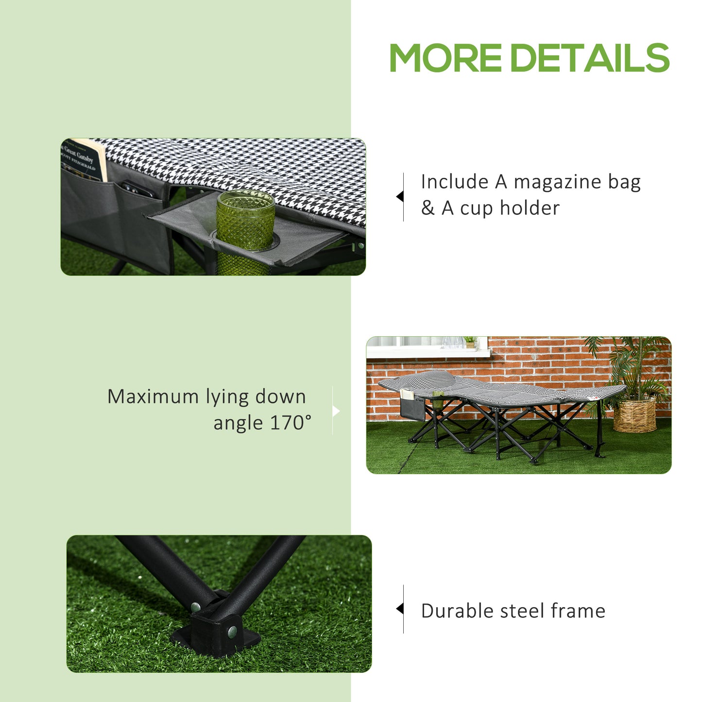 Foldable Camp Bed, Padded Patio Camping Bed with Carry Bag