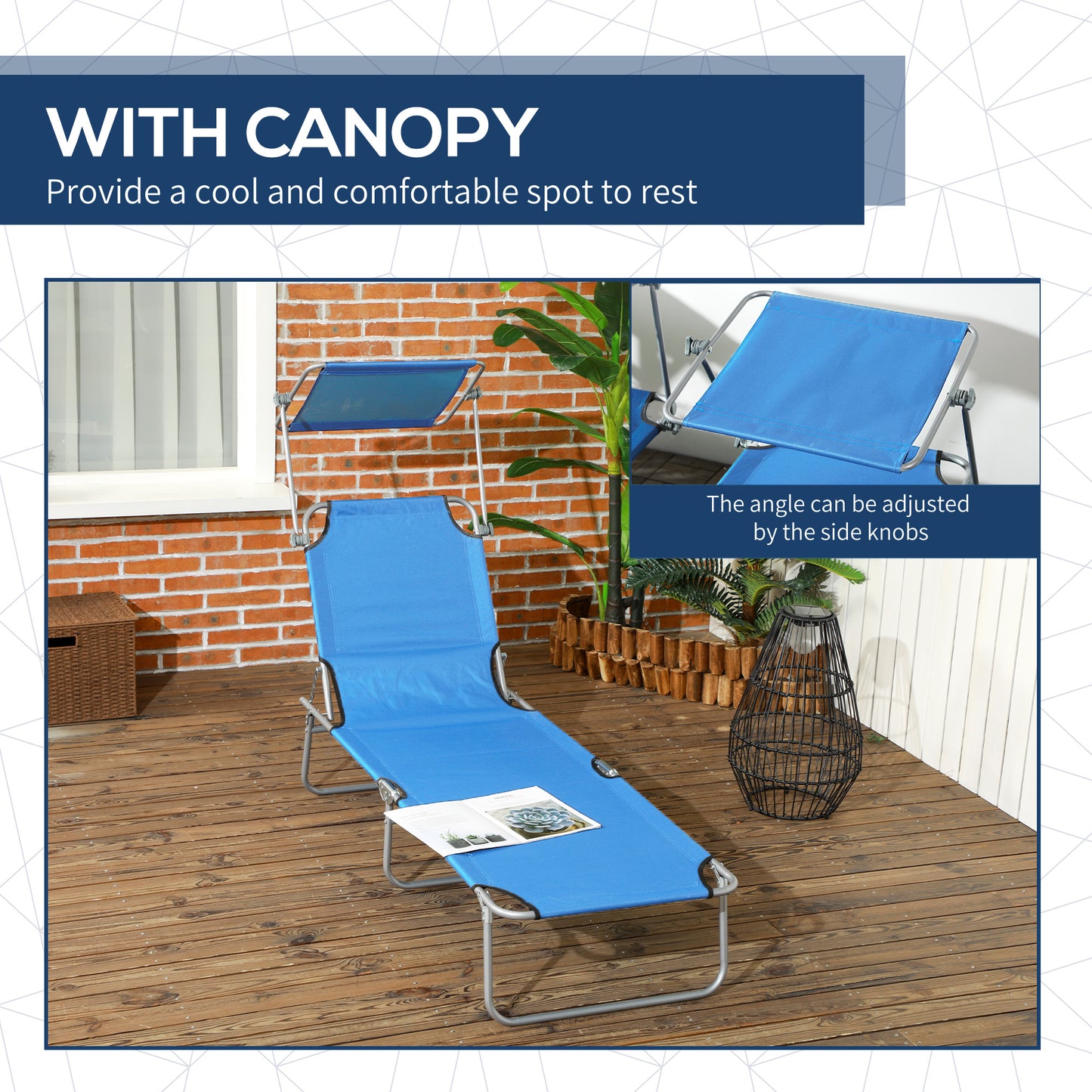 Sun Lounger, with Adjustable Face Canopy - Bright