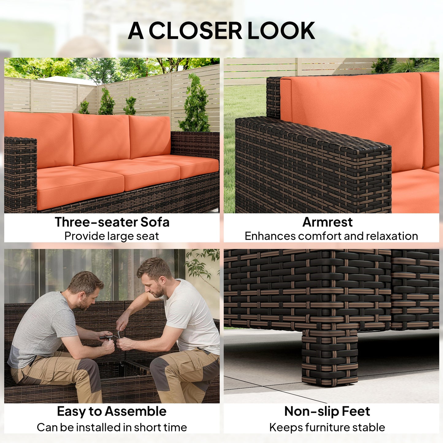 3 Seater Rattan Sofa All-Weather Wicker Weave Metal Frame Chair (1)