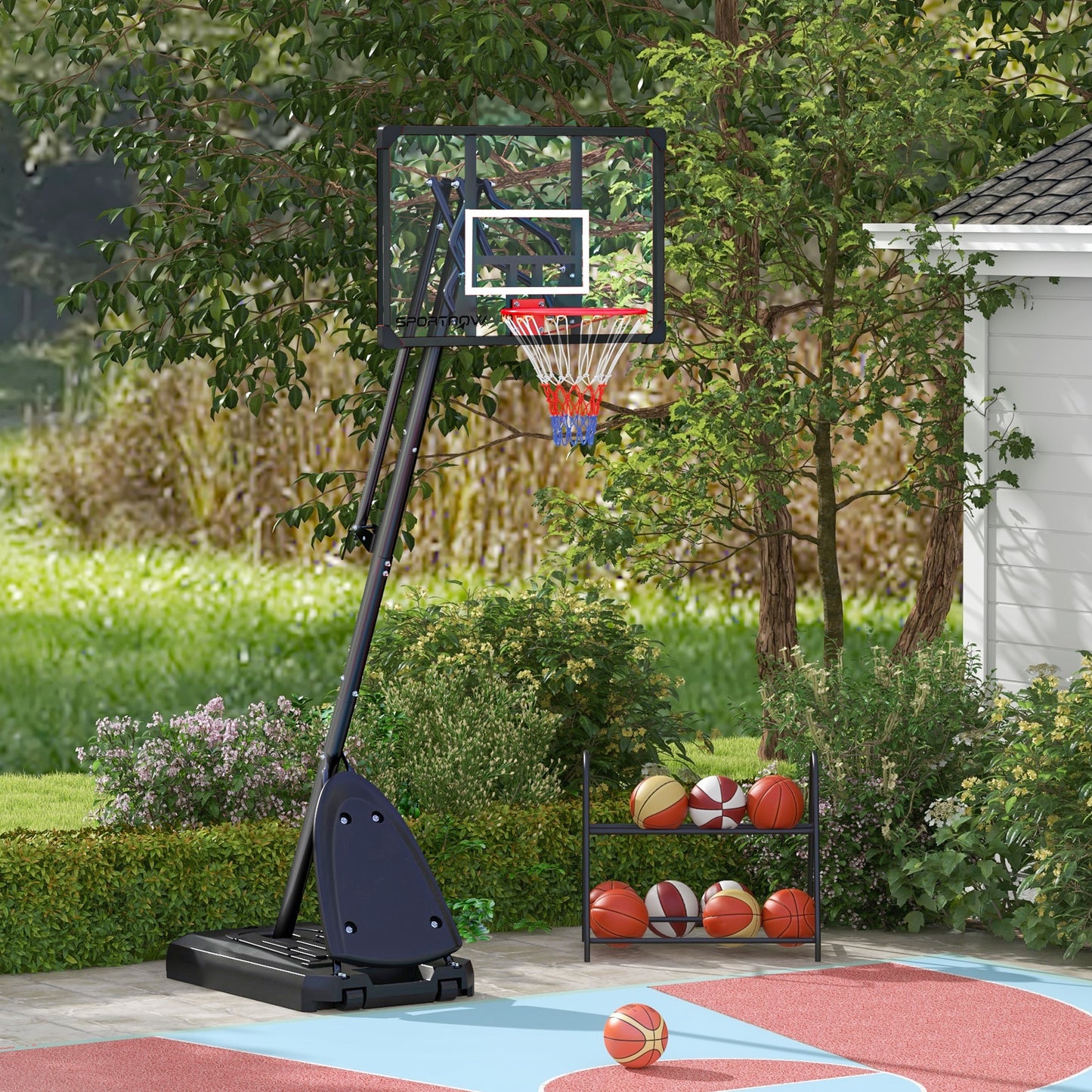 2.4-2.9m Adjustable Basketball Hoop and Stand with Weighted Base