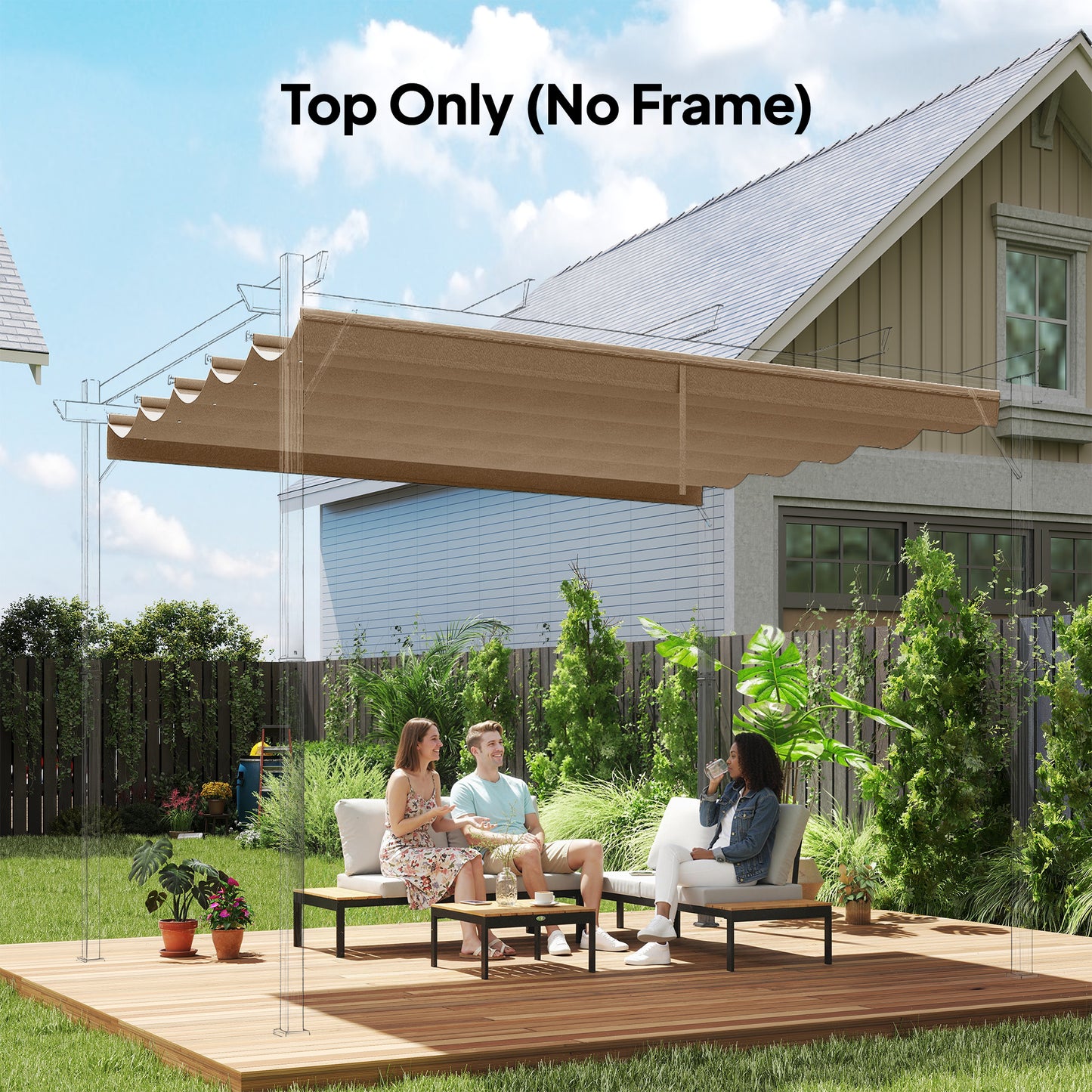 Retractable Pergola Cover, 2.55 x 2.5 m Replacement Canopy Fabric