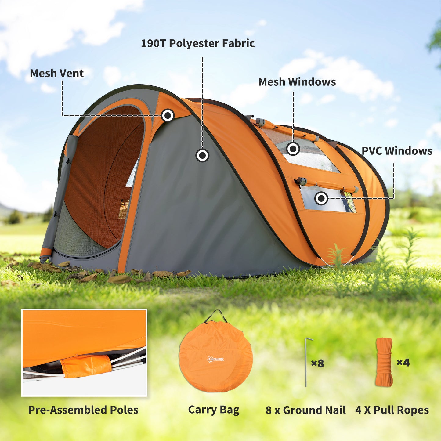 4 Person Pop-up Camping Tent Family Tent with Ground Sheet